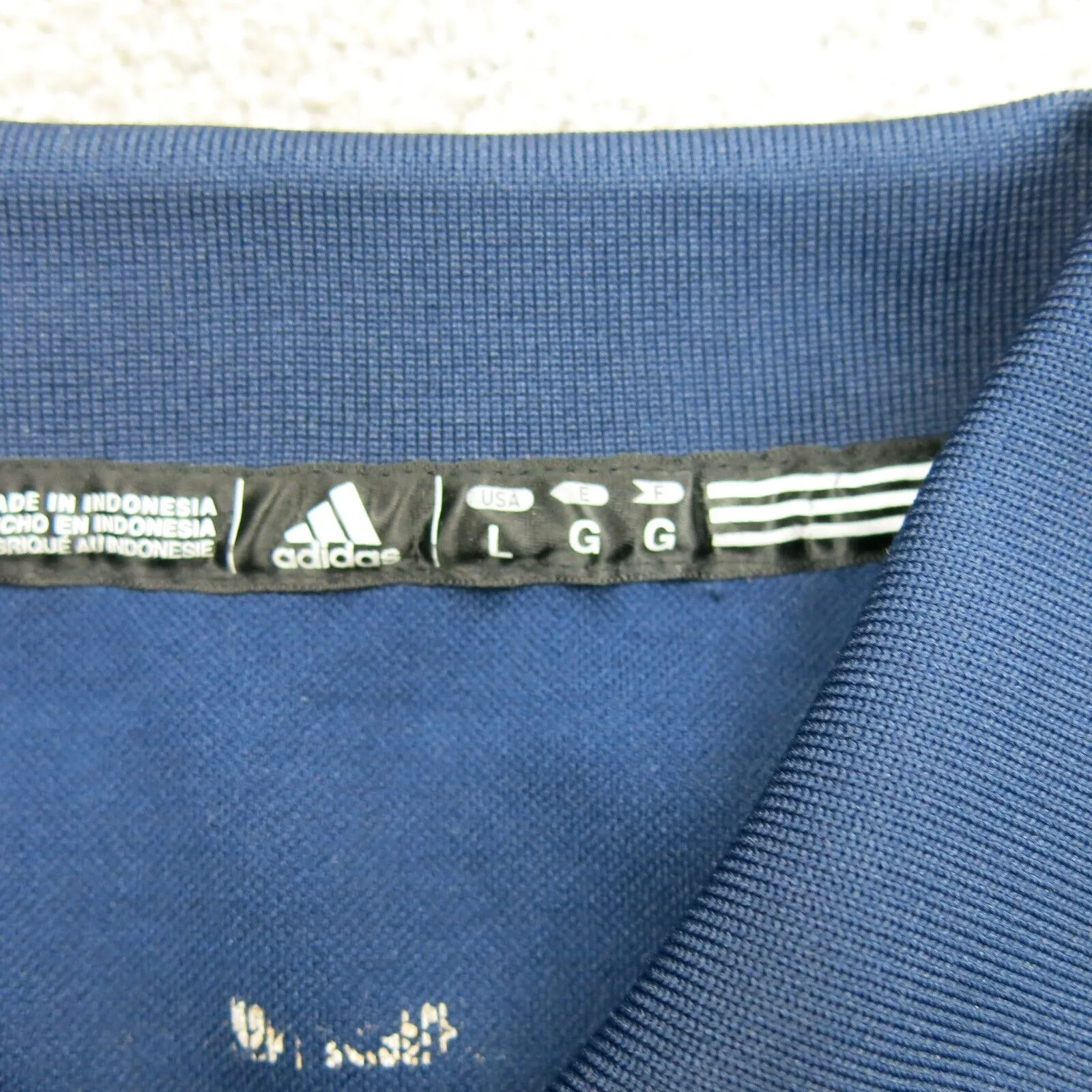 Adidas Mens Polo Shirt Striped ELMHURST COLLEGE Soccer Logo Blue/Black Size L