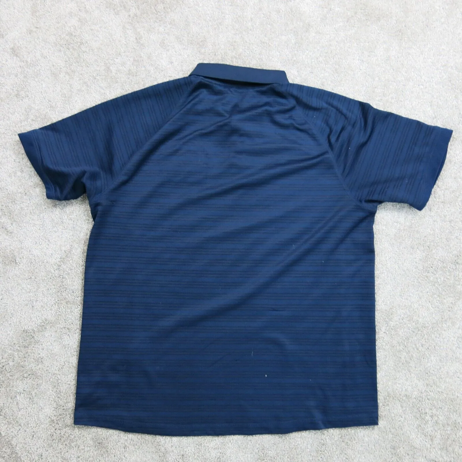 Adidas Mens Polo Shirt Striped ELMHURST COLLEGE Soccer Logo Blue/Black Size L
