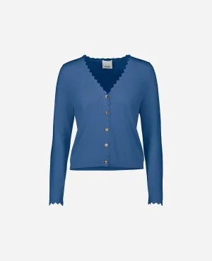 Allude V Neck Scallop Cardigan in Red
