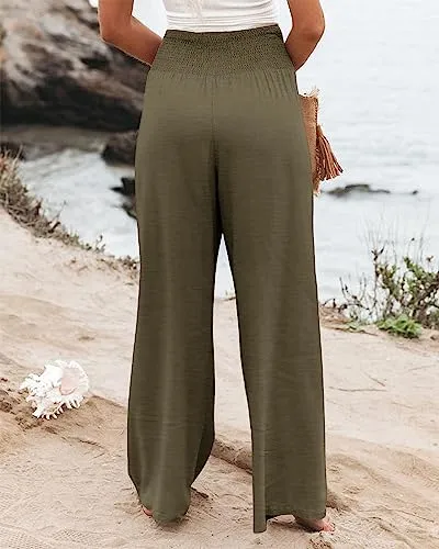 Angerella Womens Elastic High Waisted Palazzo Pants Casual Wide Leg Printed Long Lounge Pant Trousers with Pocket BluePaisley S