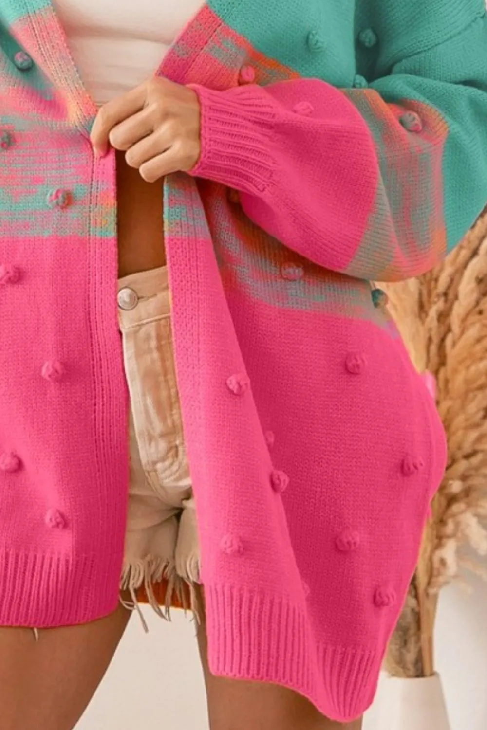 Bohemian Color Block South Beach Pompom Sweater Cardigan