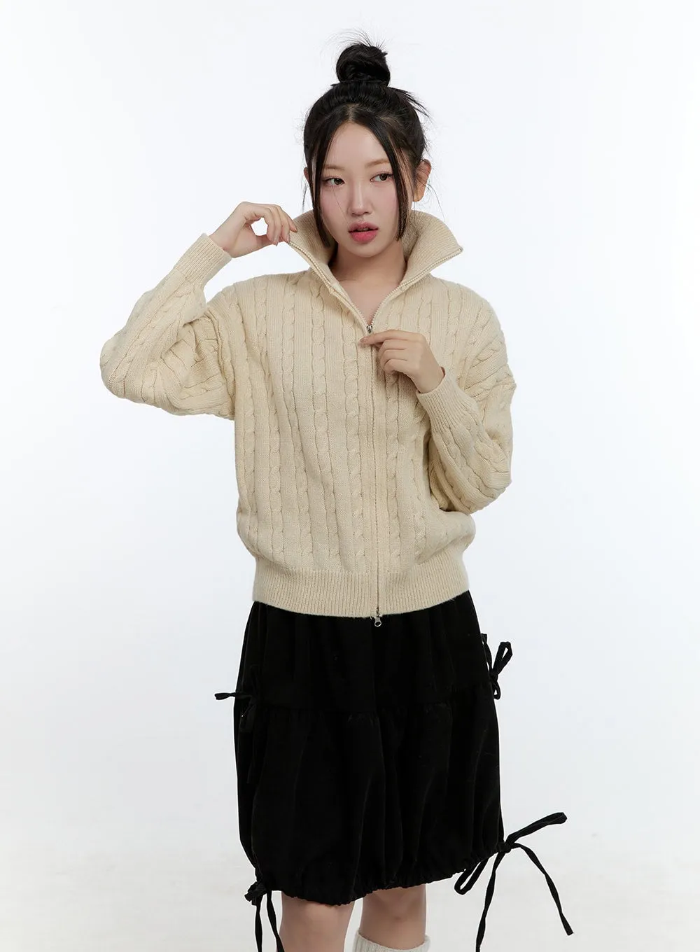 Cable Knit Zip Up Cardigan CD420