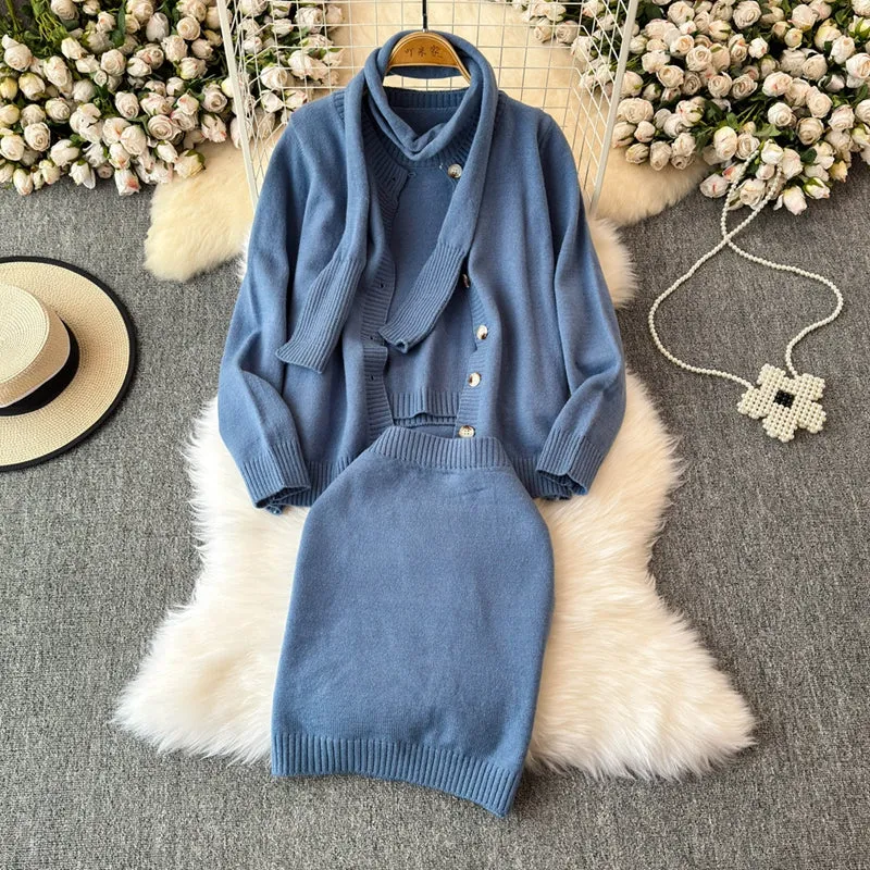 Cardigan&Sweater&Skirt&Scarf Thermal 4Pcs