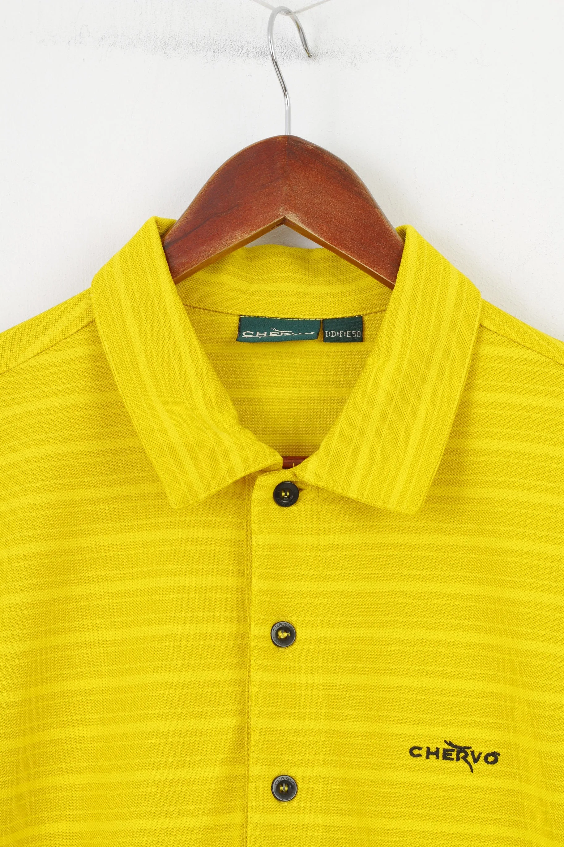 Chervo Men 50 L Polo Shirt Yellow Polyamid Striped Collar Short Sleeve Sports Top