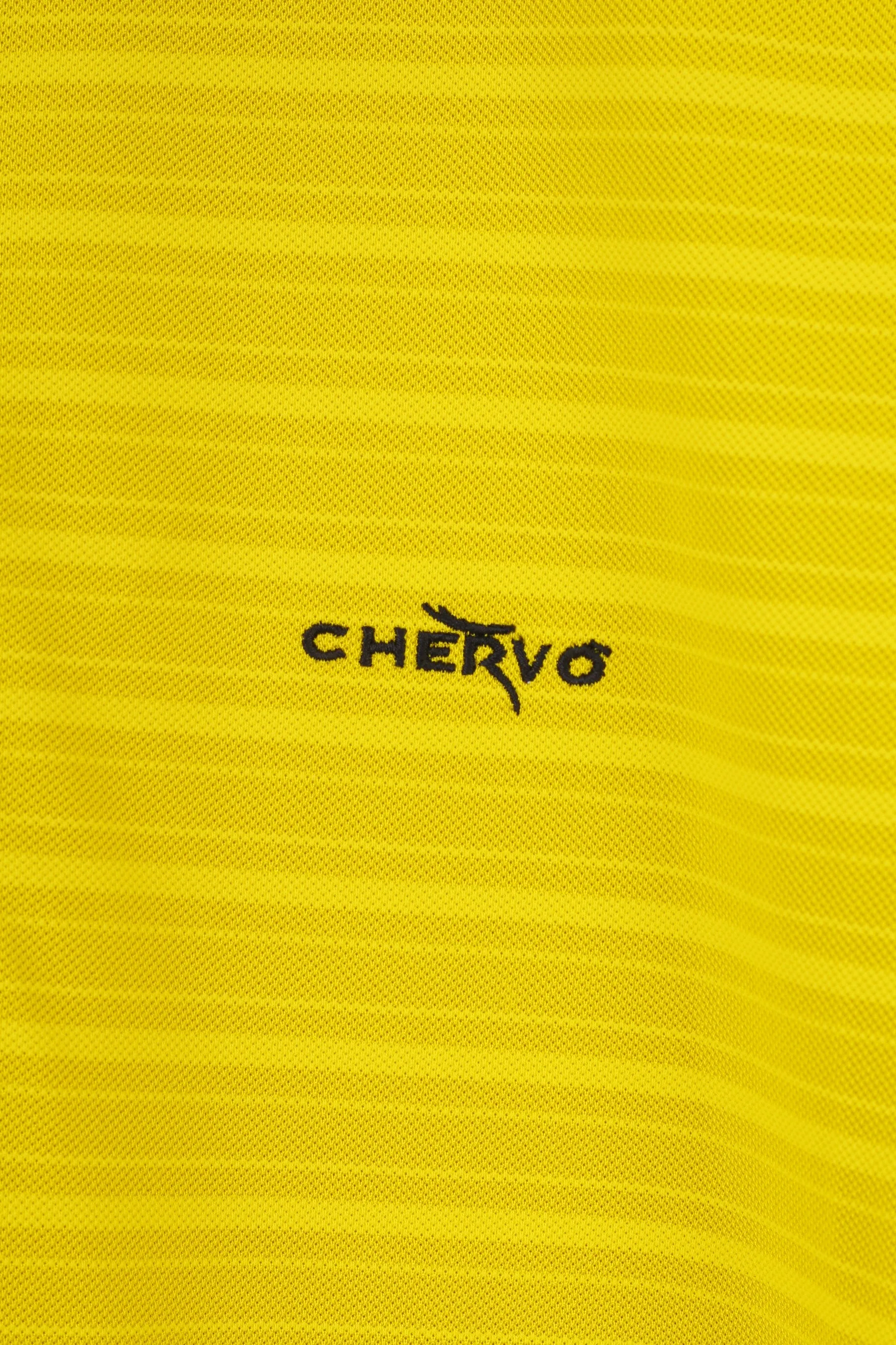 Chervo Men 50 L Polo Shirt Yellow Polyamid Striped Collar Short Sleeve Sports Top