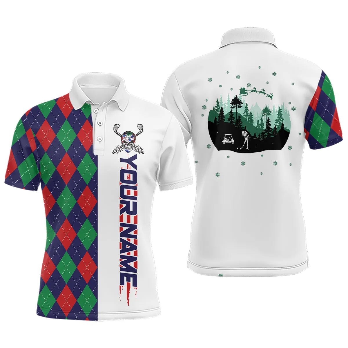 Christmas Argyle Pattern Mens Golf Polo Shirt Custom Christmas Apparel Gift For Golf Lovers