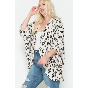 Dolman Sleeve Cardigan with White Leopard Print