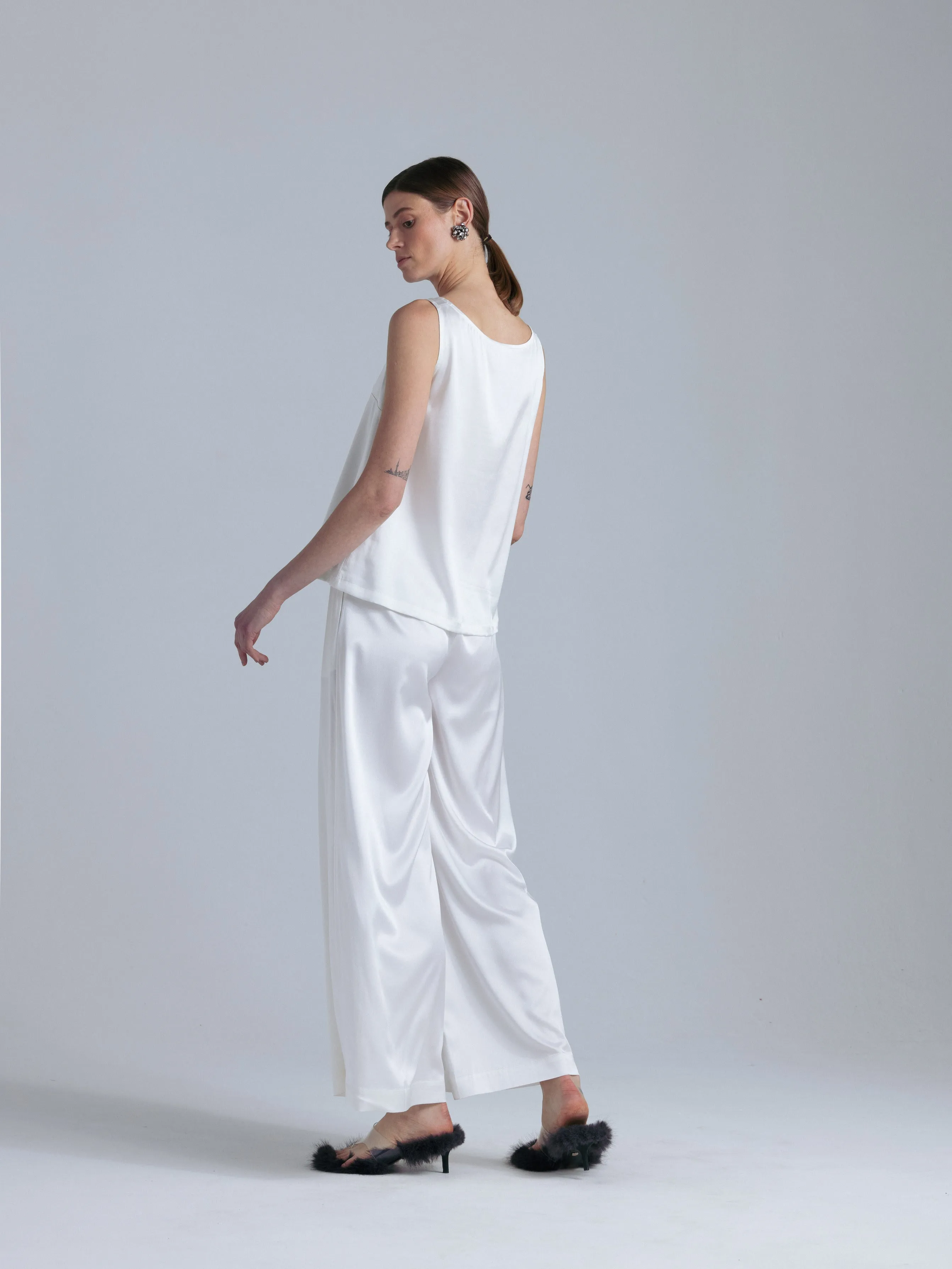 Flowy Silk Pants 'Leto' in Milk White
