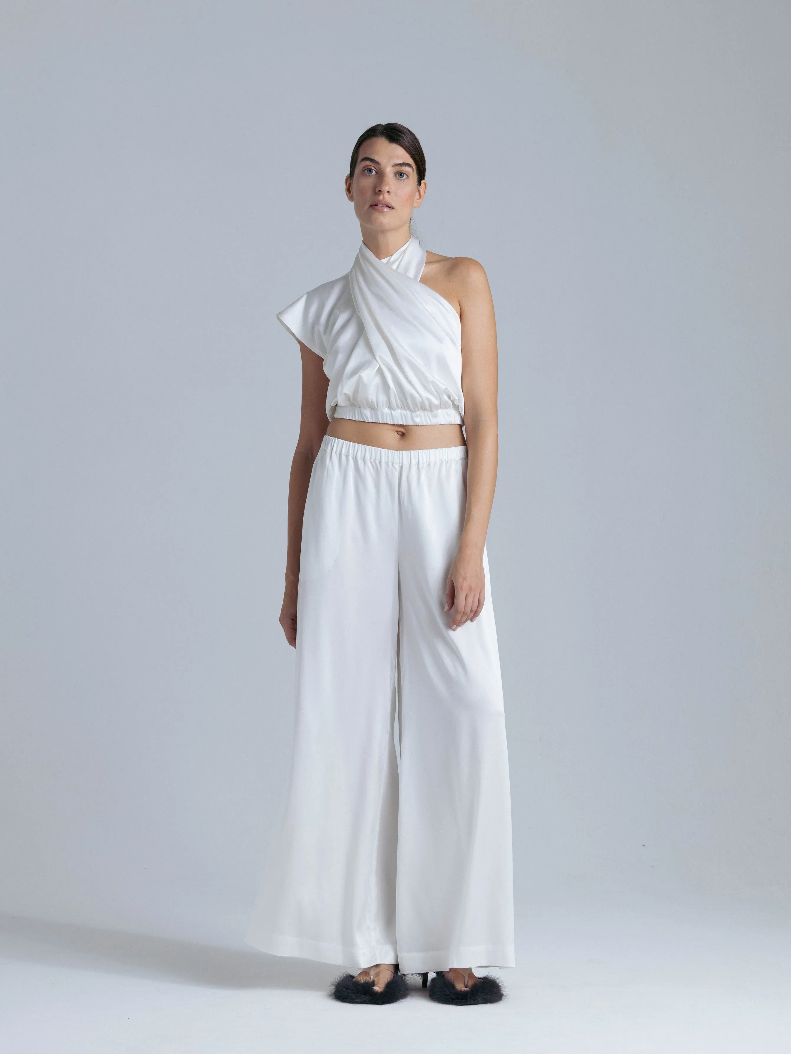 Flowy Silk Pants 'Leto' in Milk White