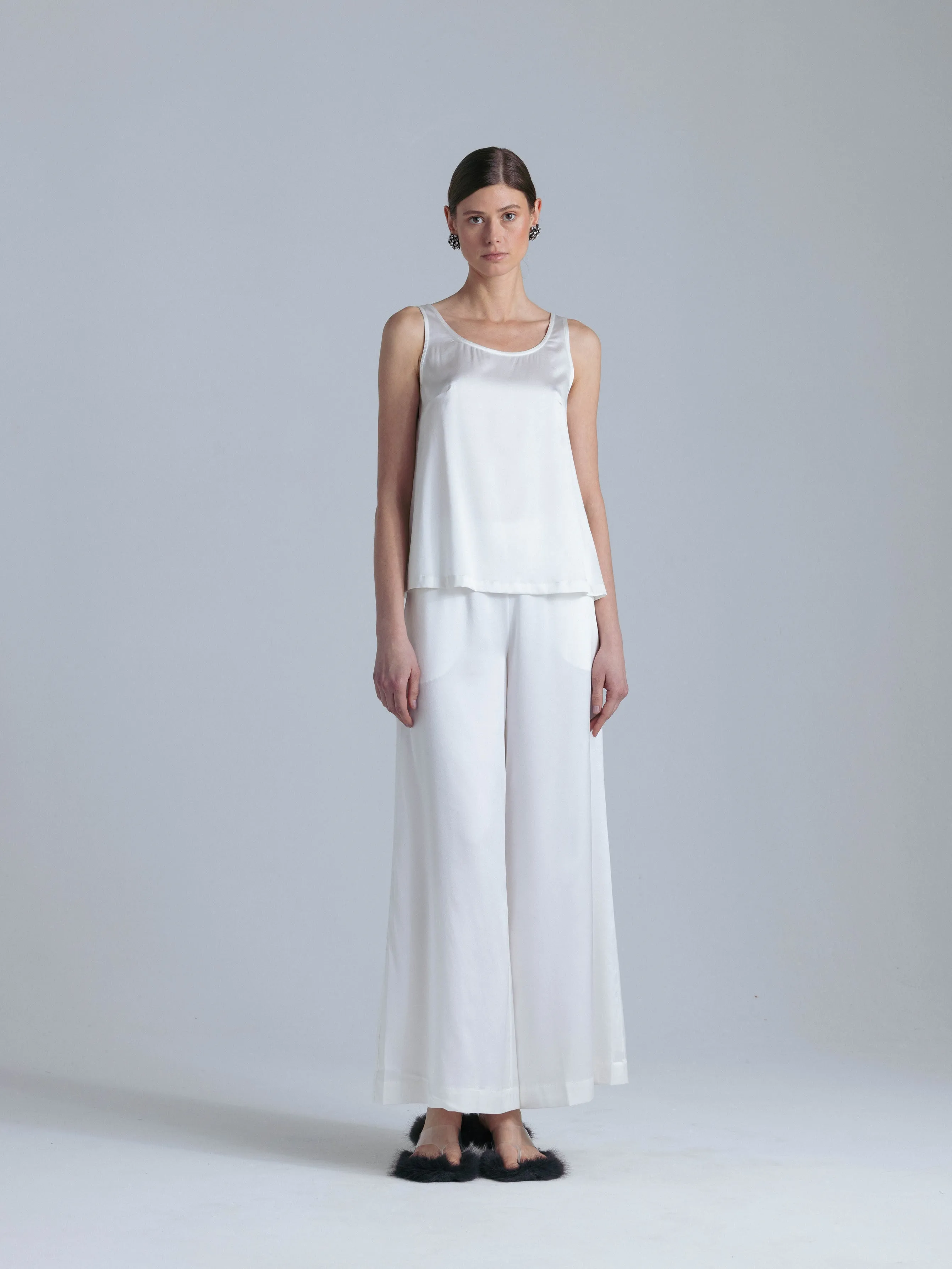 Flowy Silk Pants 'Leto' in Milk White