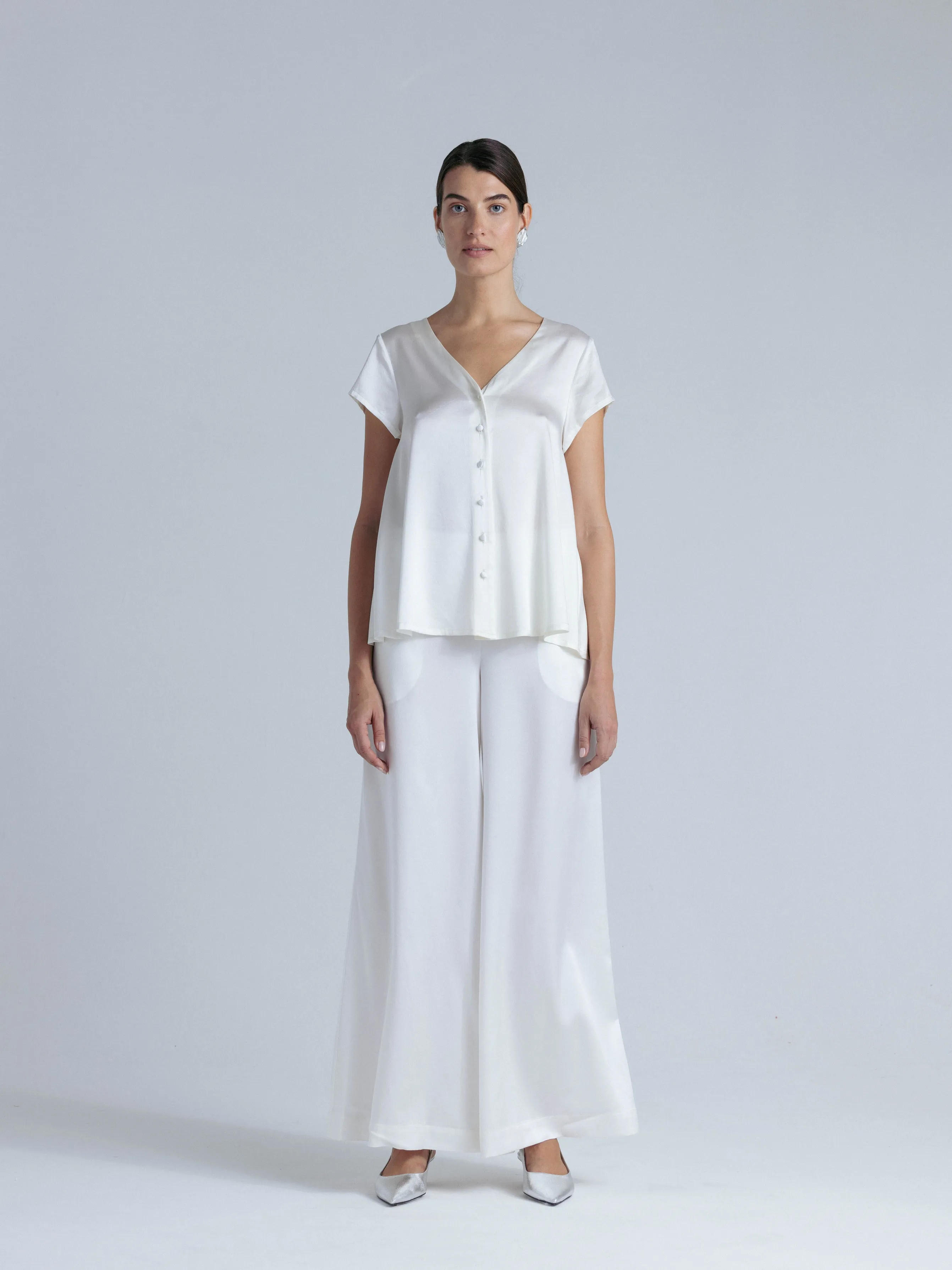 Flowy Silk Pants 'Leto' in Milk White