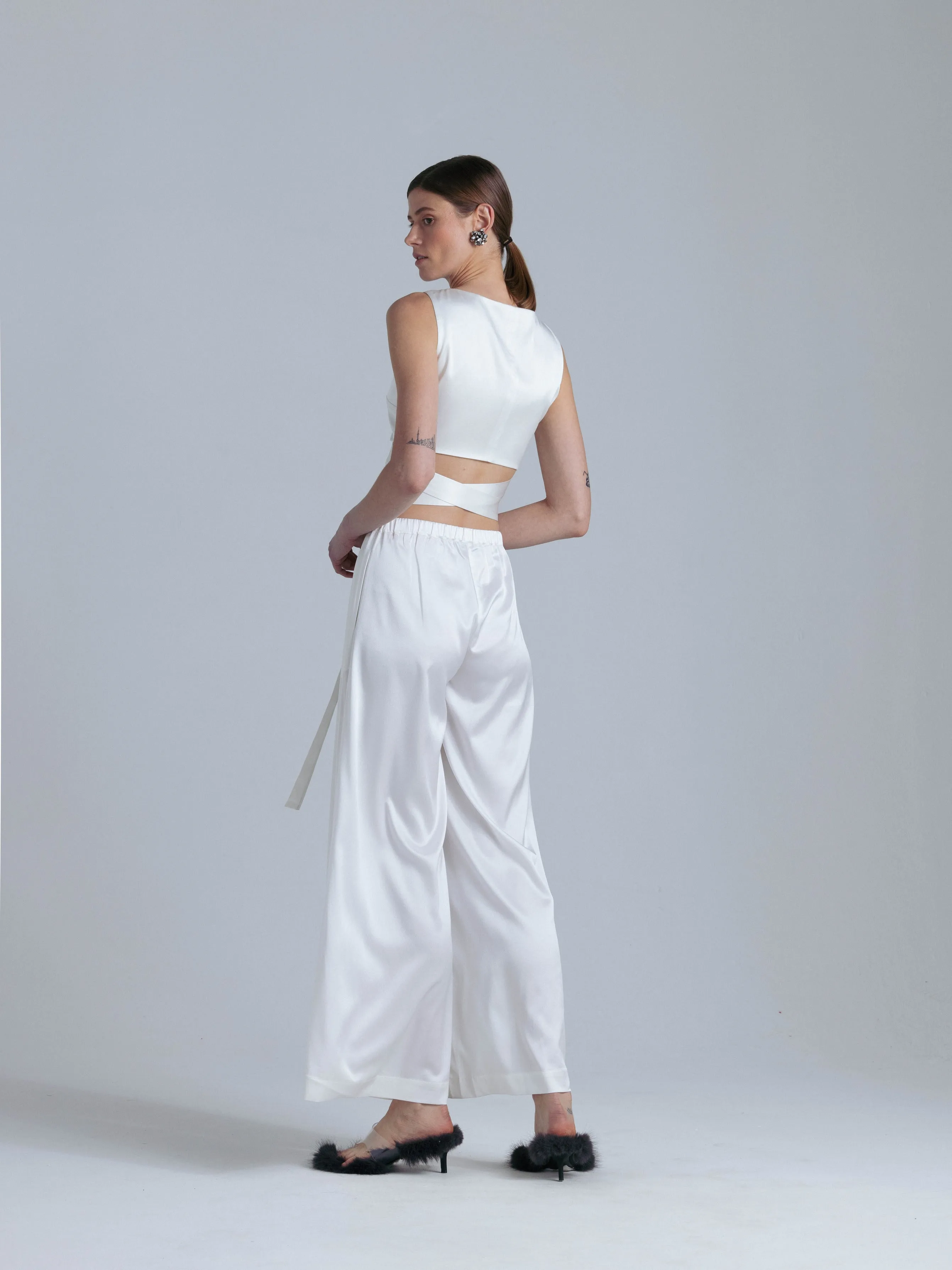 Flowy Silk Pants 'Leto' in Milk White