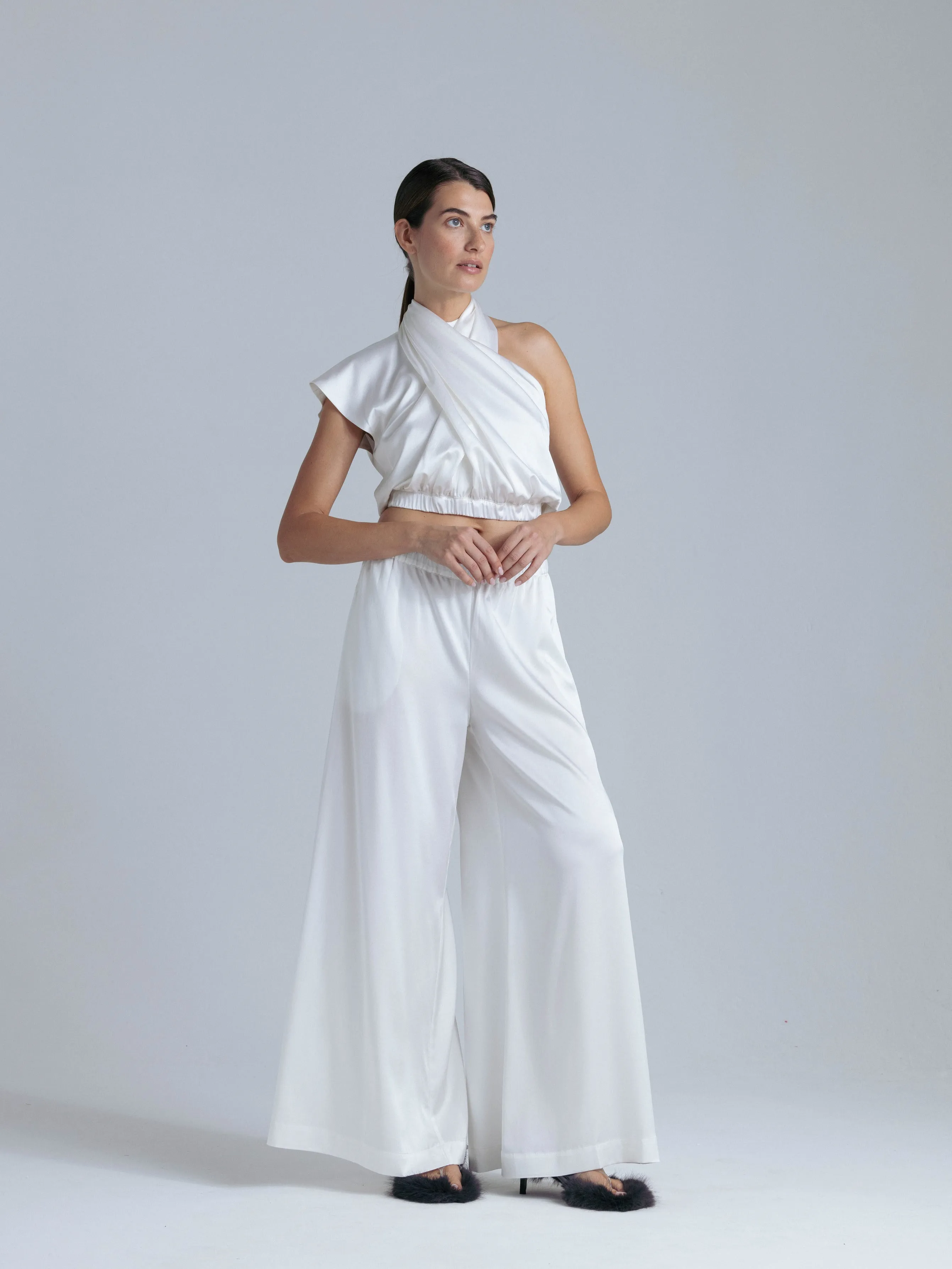 Flowy Silk Pants 'Leto' in Milk White