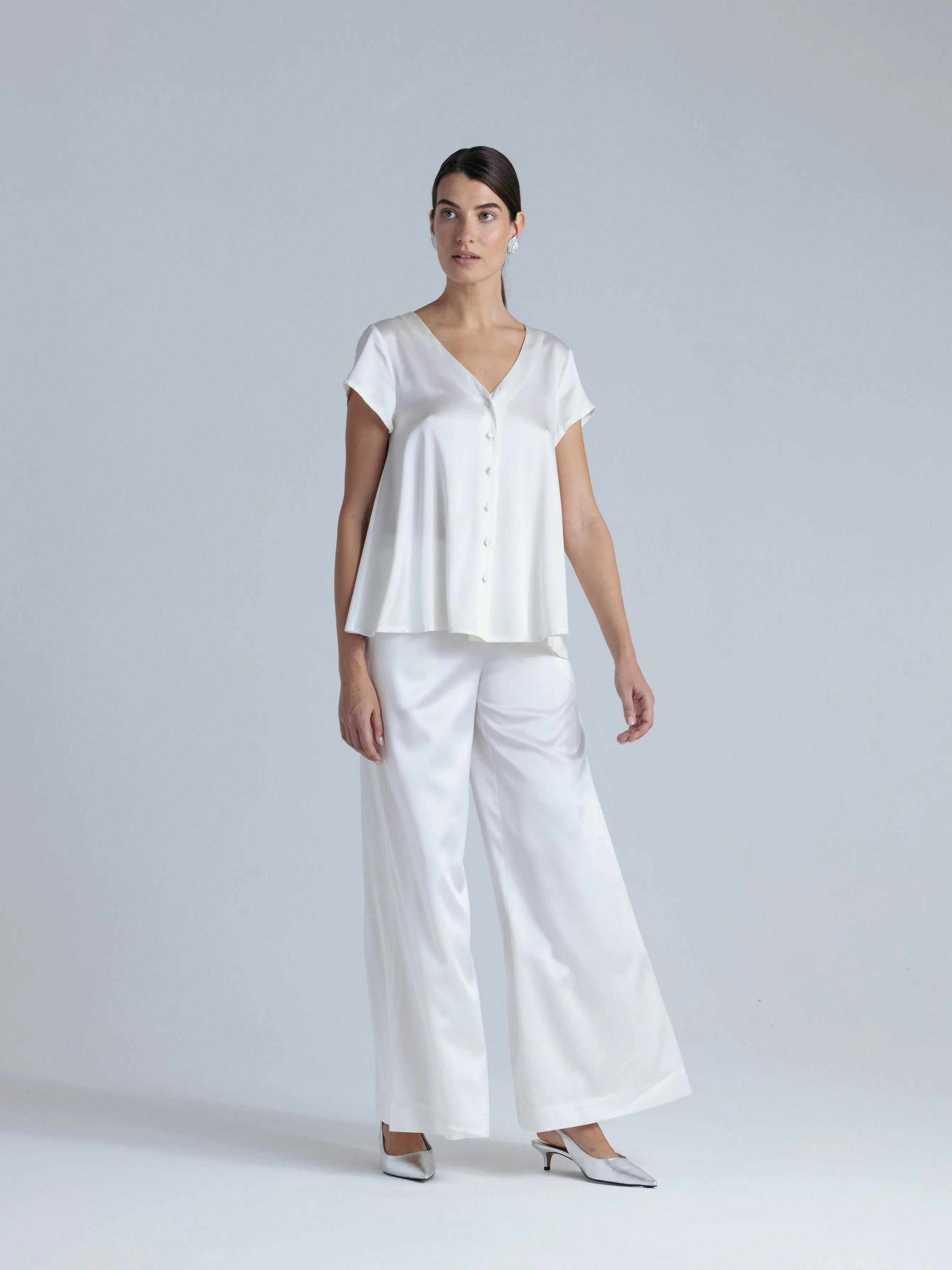 Flowy Silk Pants 'Leto' in Milk White