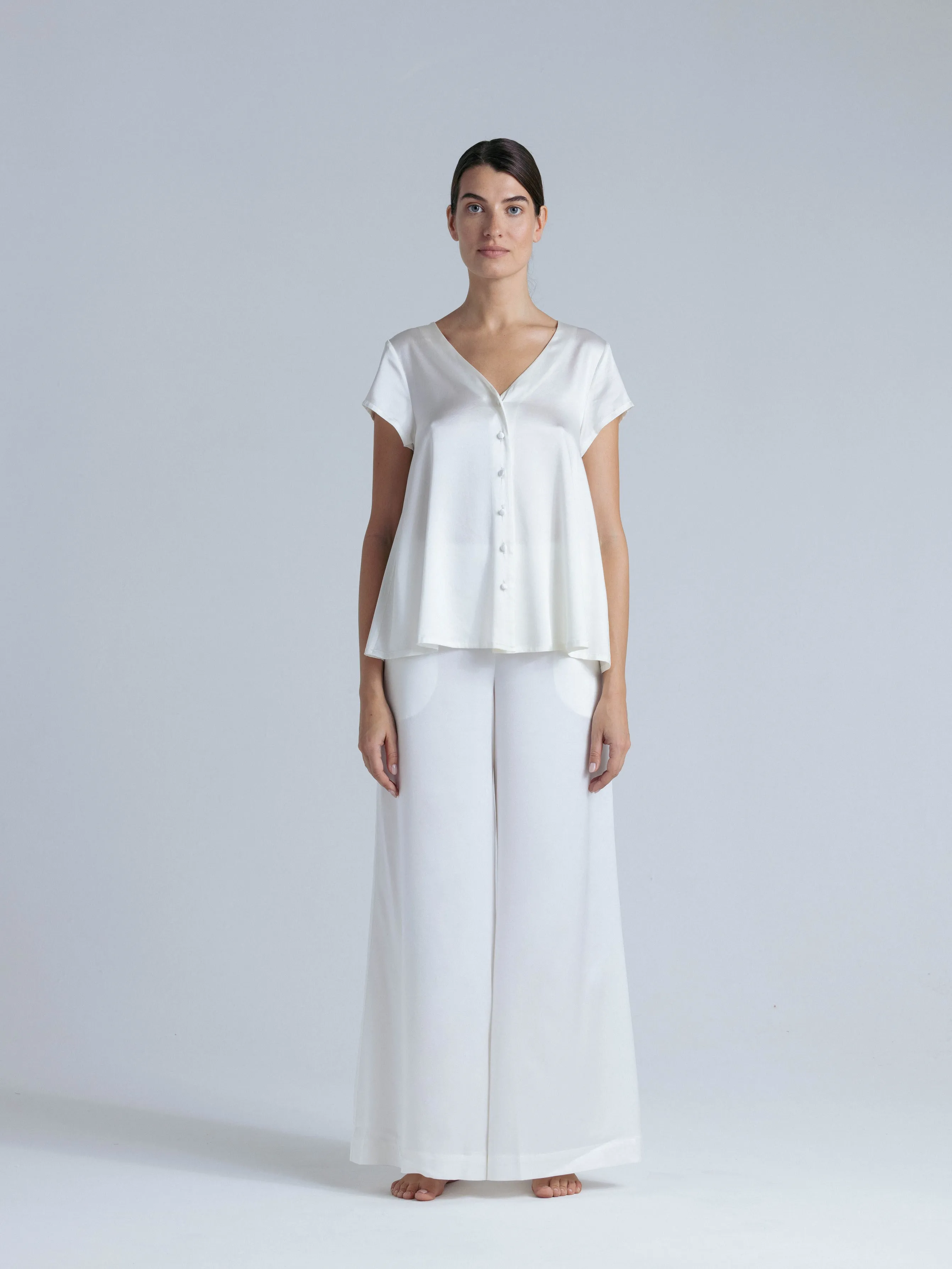 Flowy Silk Pants 'Leto' in Milk White