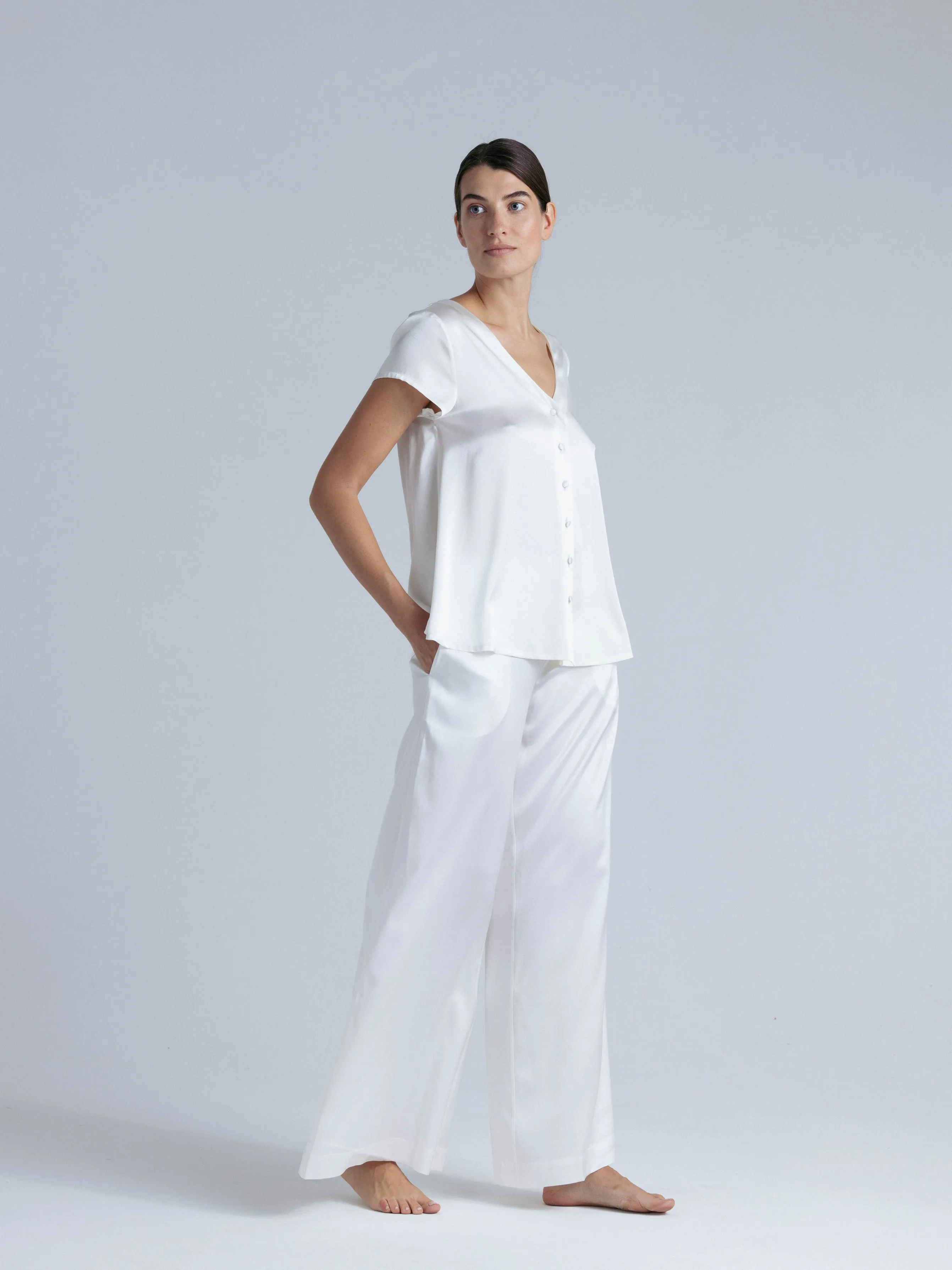 Flowy Silk Pants 'Leto' in Milk White