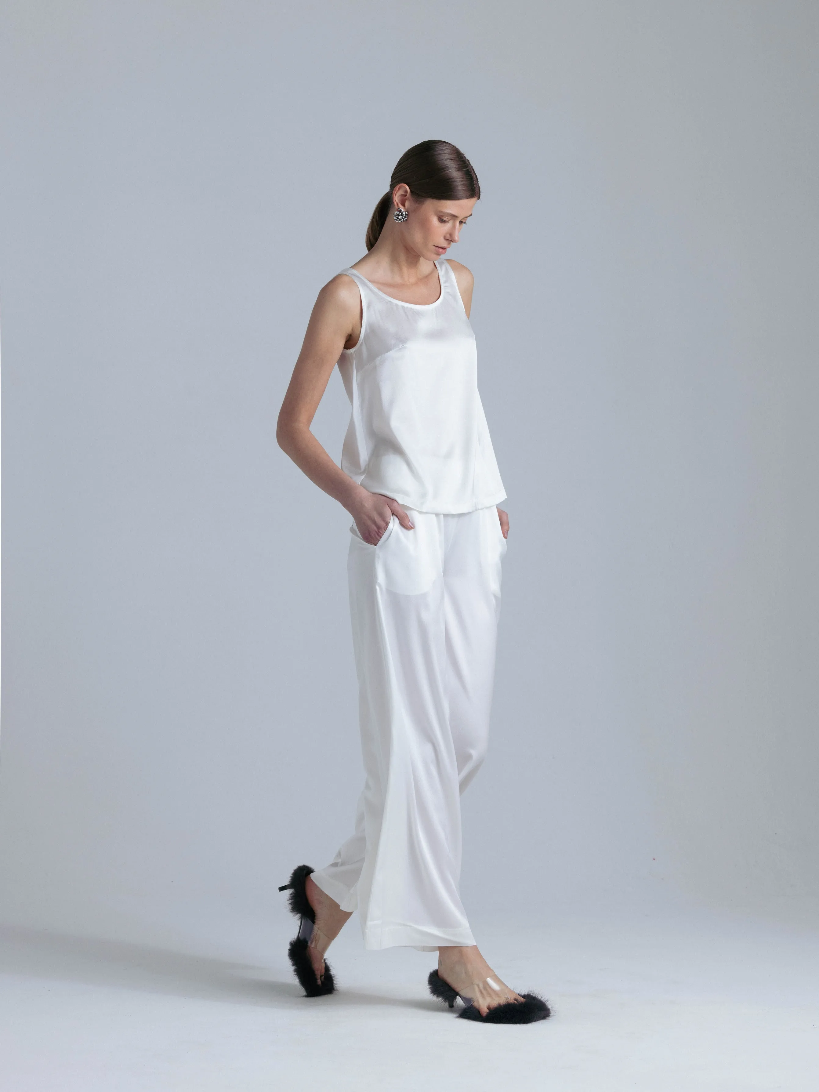 Flowy Silk Pants 'Leto' in Milk White
