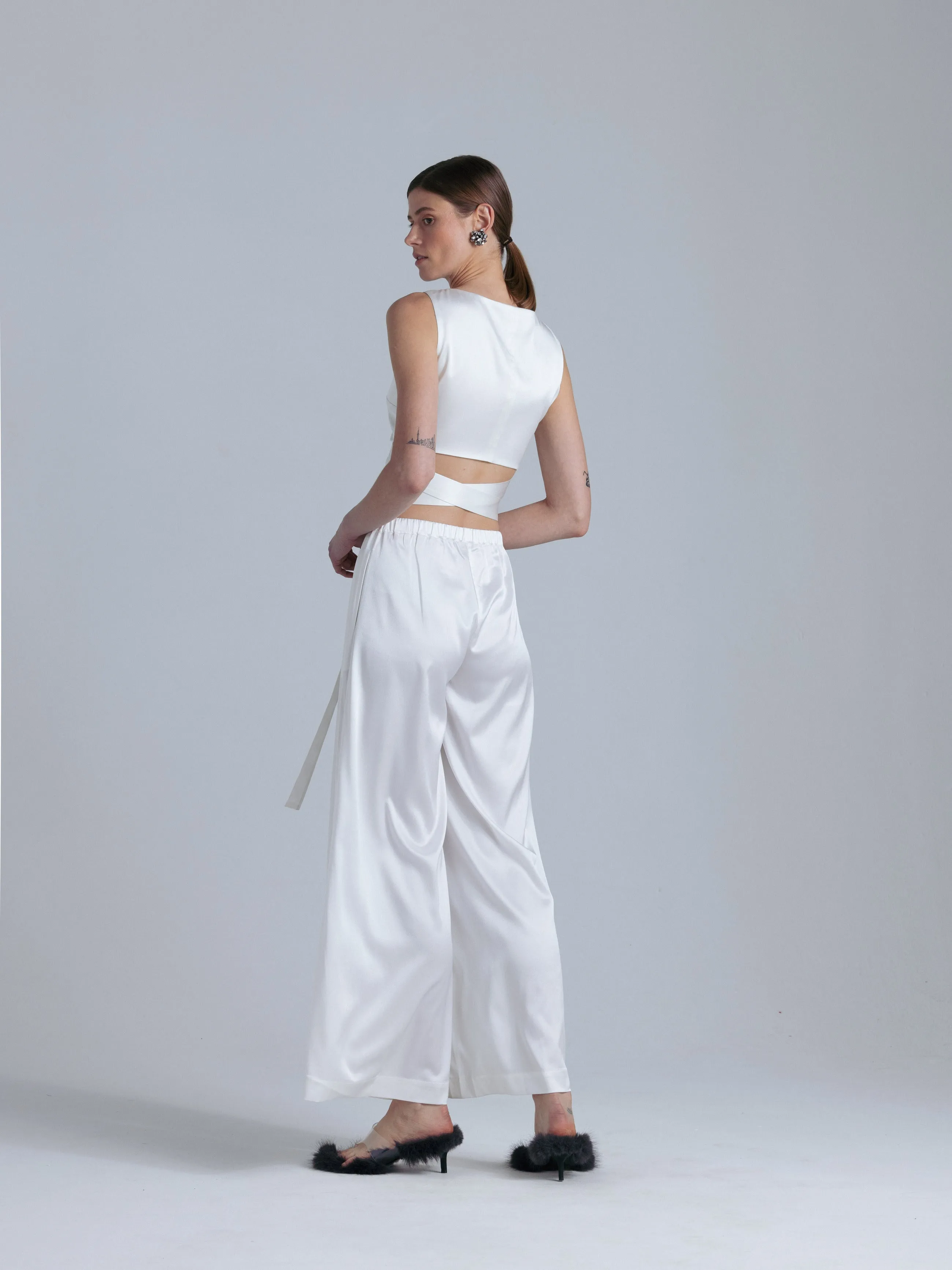Flowy Silk Pants 'Leto' in Milk White