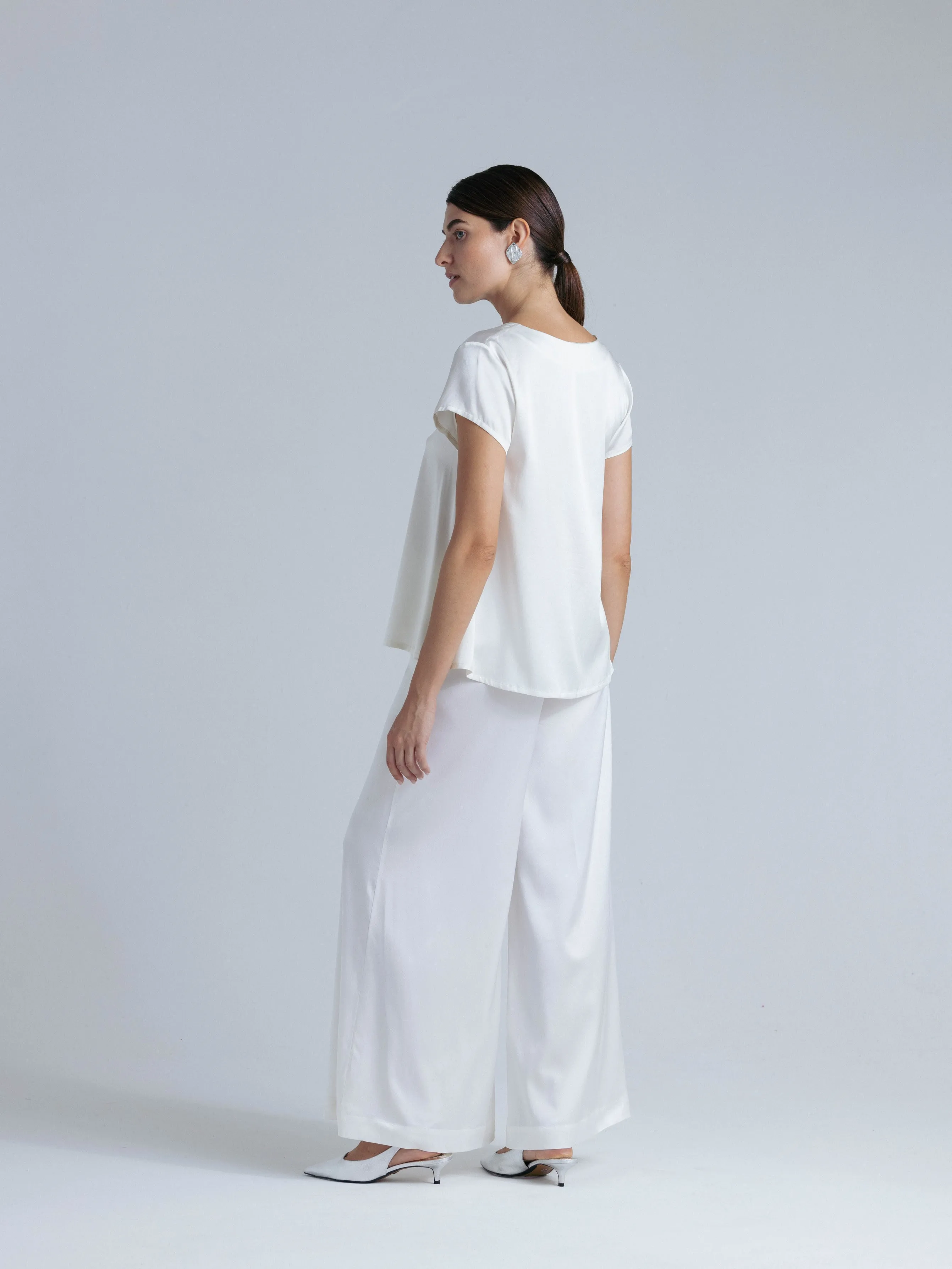 Flowy Silk Pants 'Leto' in Milk White
