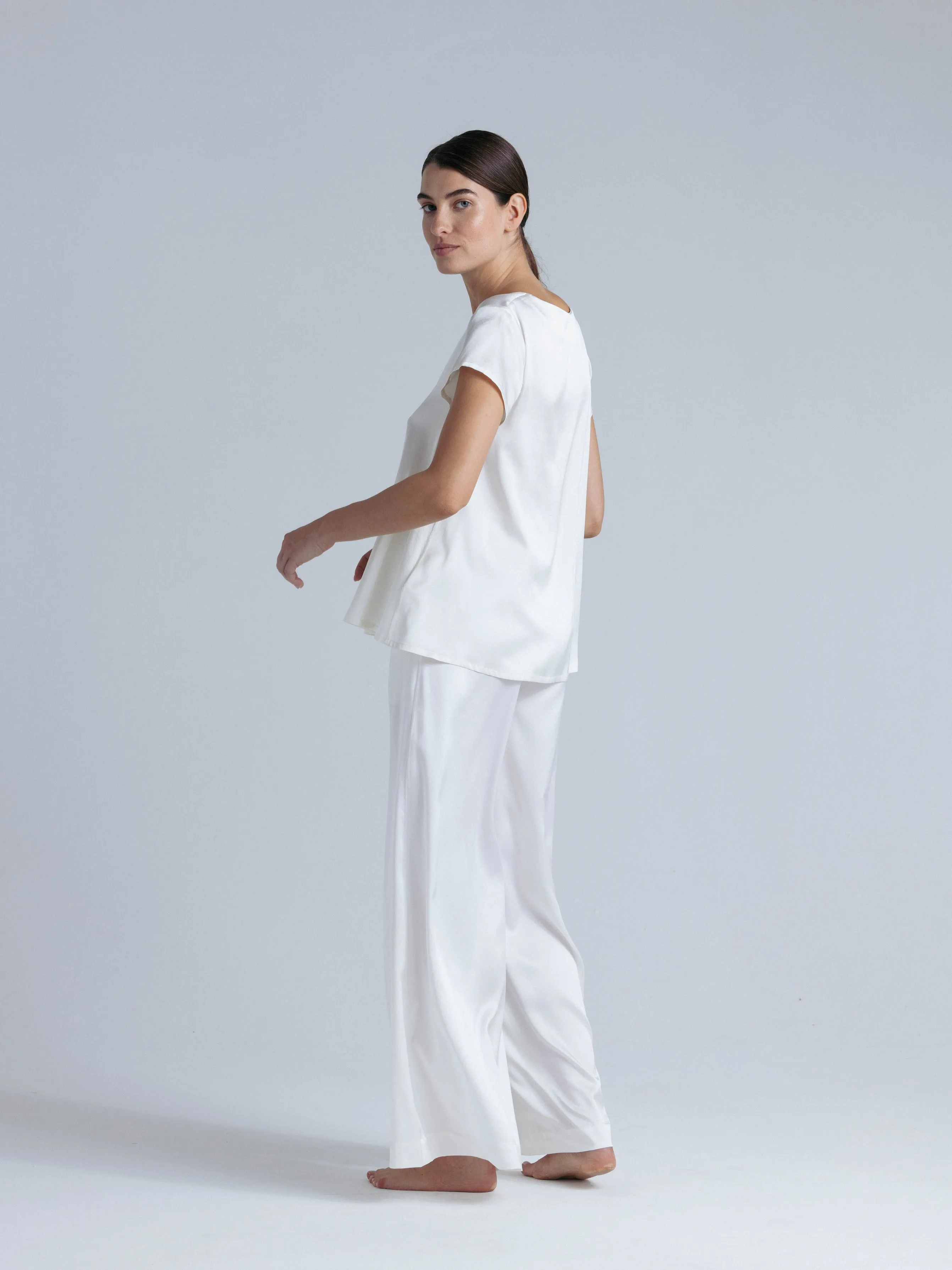 Flowy Silk Pants 'Leto' in Milk White