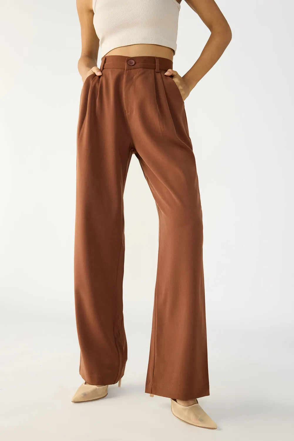 Ganache Brown Double Pleated Korean Pants