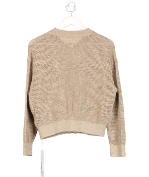 GOELIA Beige Linen Openwork Sequins Zip-up Women Jacket UK M