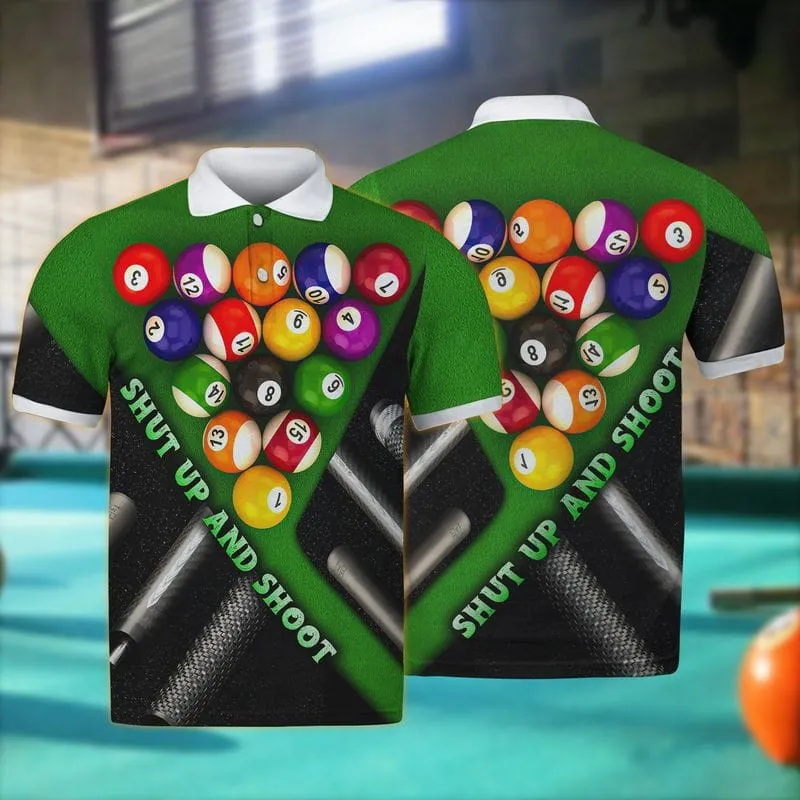 Green 3D All Over Full Print - Billiard - Shut Up And Shoot Polo Shirt