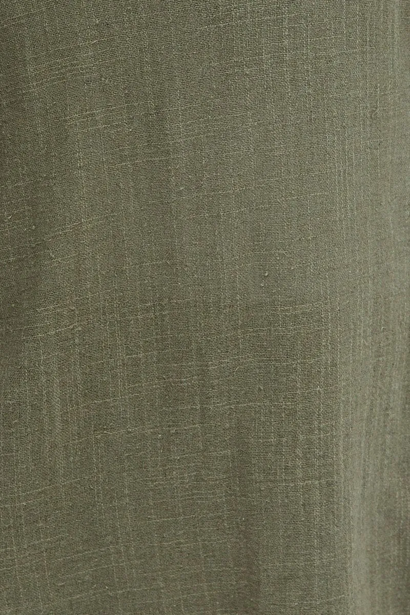 Green Relaxed Shirt Long Sleeve V-neck