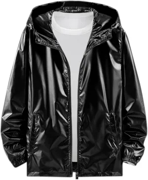 Lars Amadeus Holographic Jacket for Men's Lightweight Long Sleeves Metallic Shiny Hoodie Coat