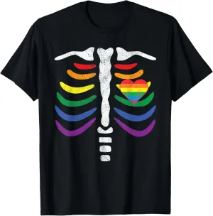 LGBT Pride Rib Cage Rainbow Skeleton Xray LGBTQ T-Shirt