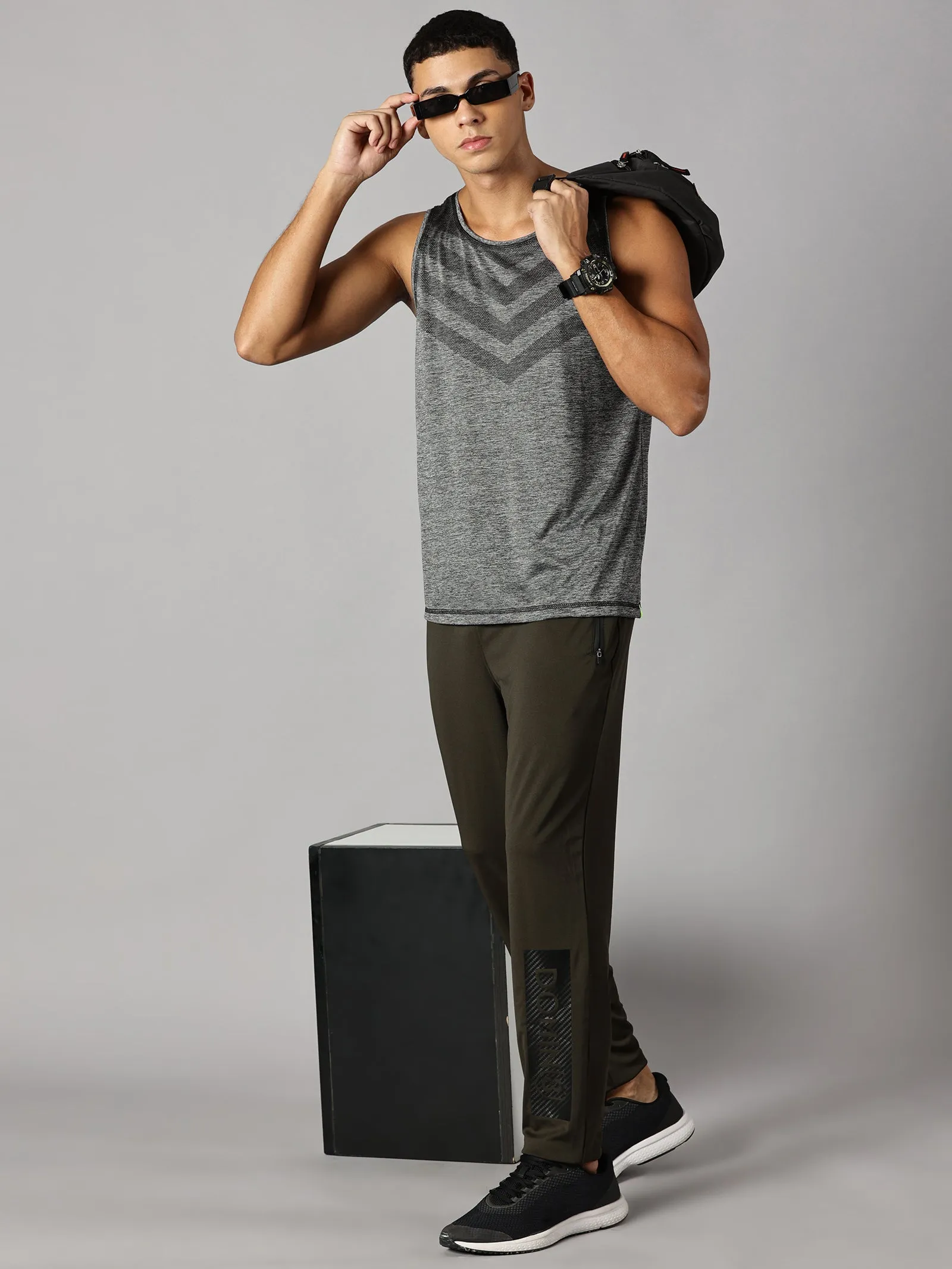 Men Slim Fit Round Neck Sleeveless Tank Top With arrow print at chest (Royal Blue)
