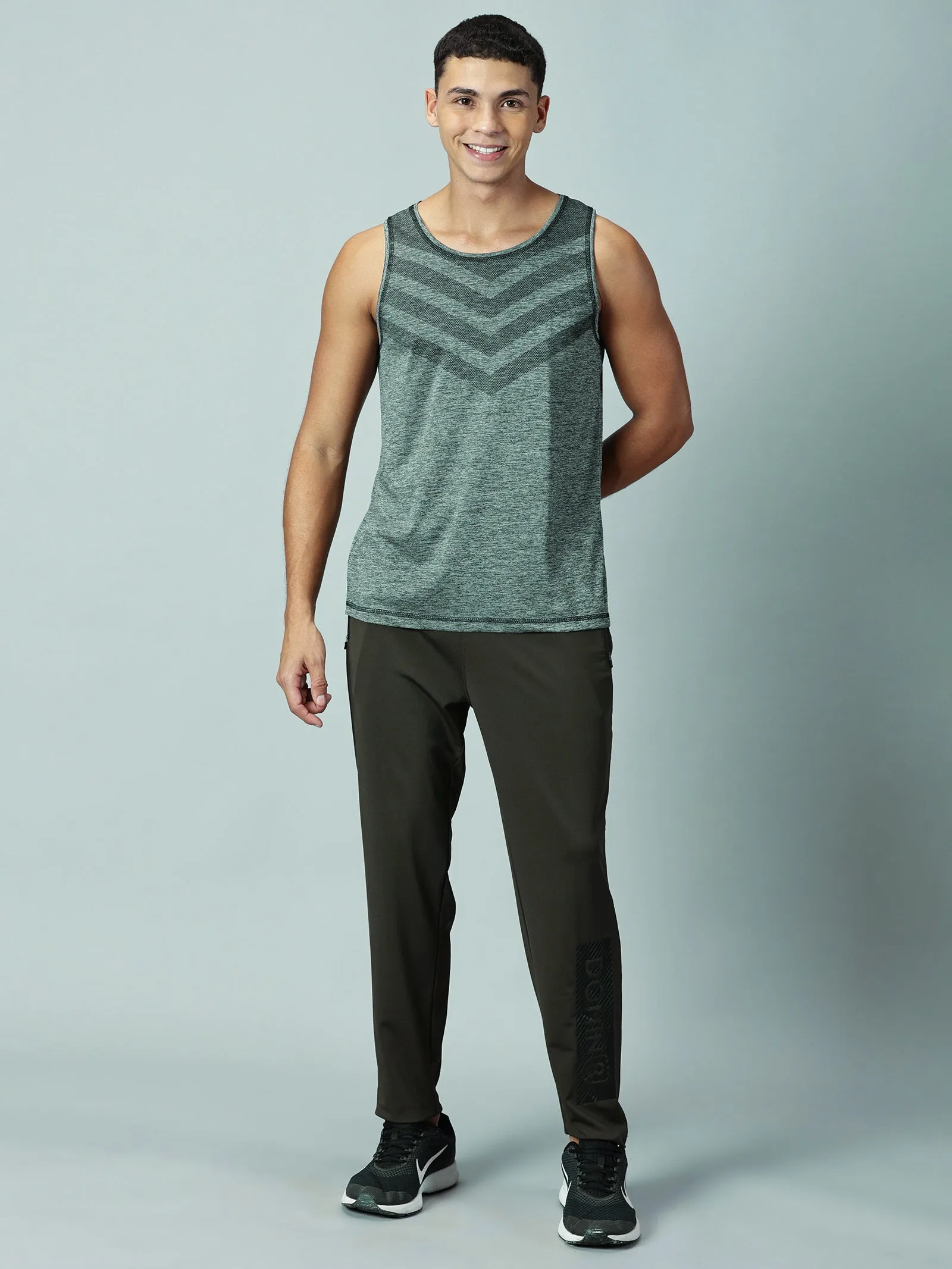 Men Slim Fit Round Neck Sleeveless Tank Top With arrow print at chest (Royal Blue)