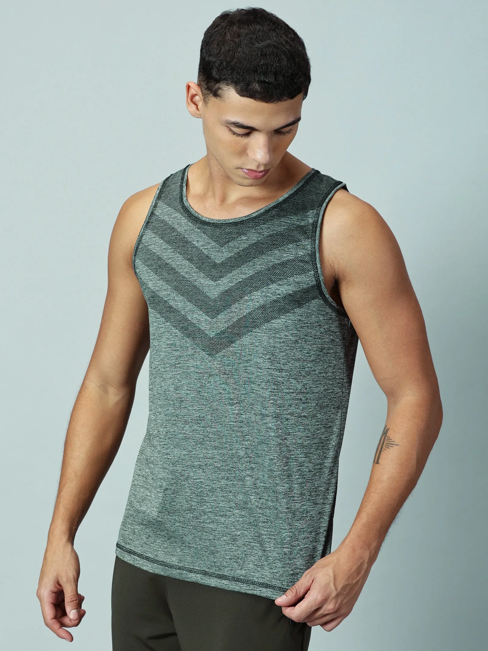 Men Slim Fit Round Neck Sleeveless Tank Top With arrow print at chest (Royal Blue)
