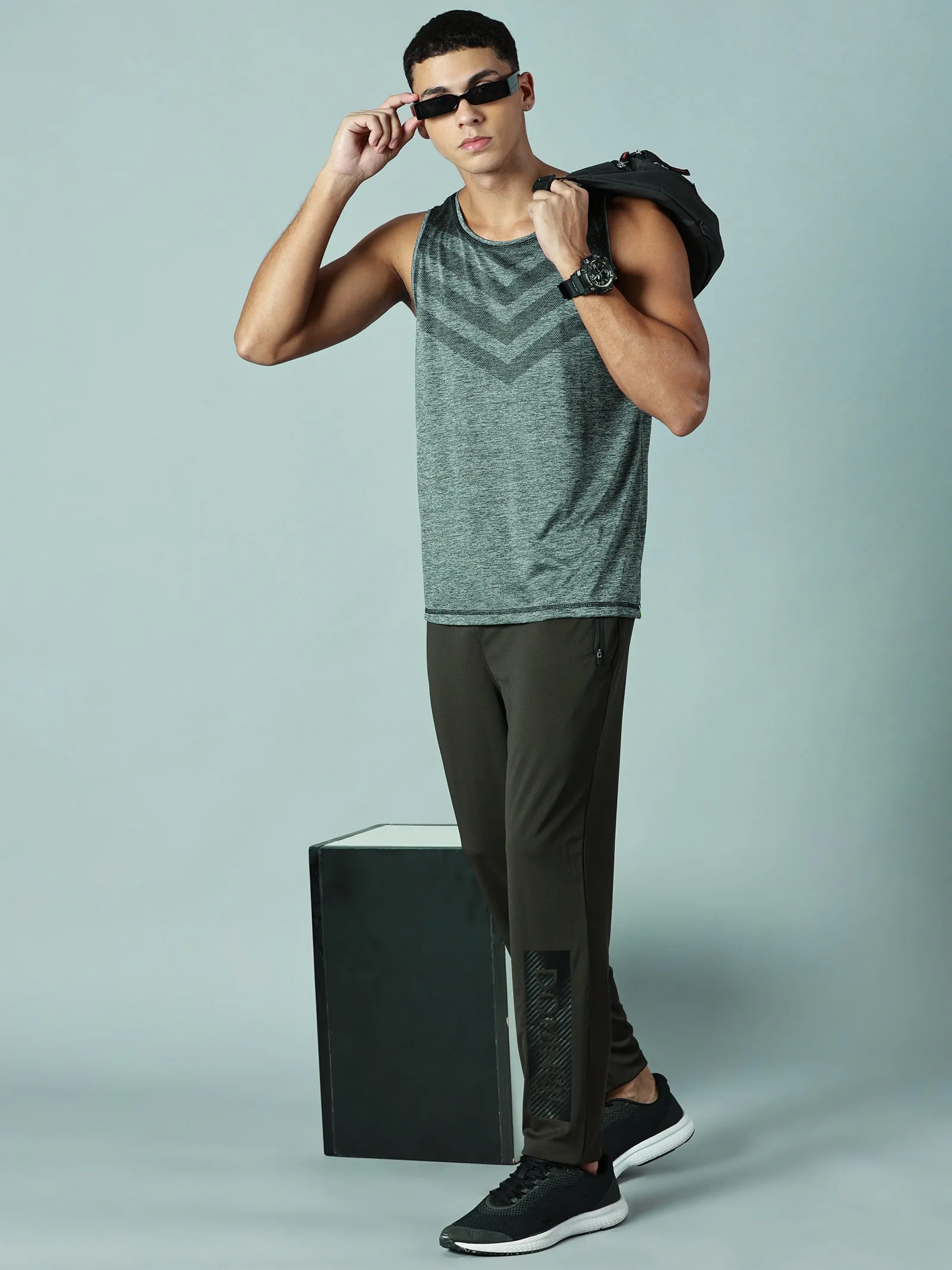 Men Slim Fit Round Neck Sleeveless Tank Top With arrow print at chest (Royal Blue)
