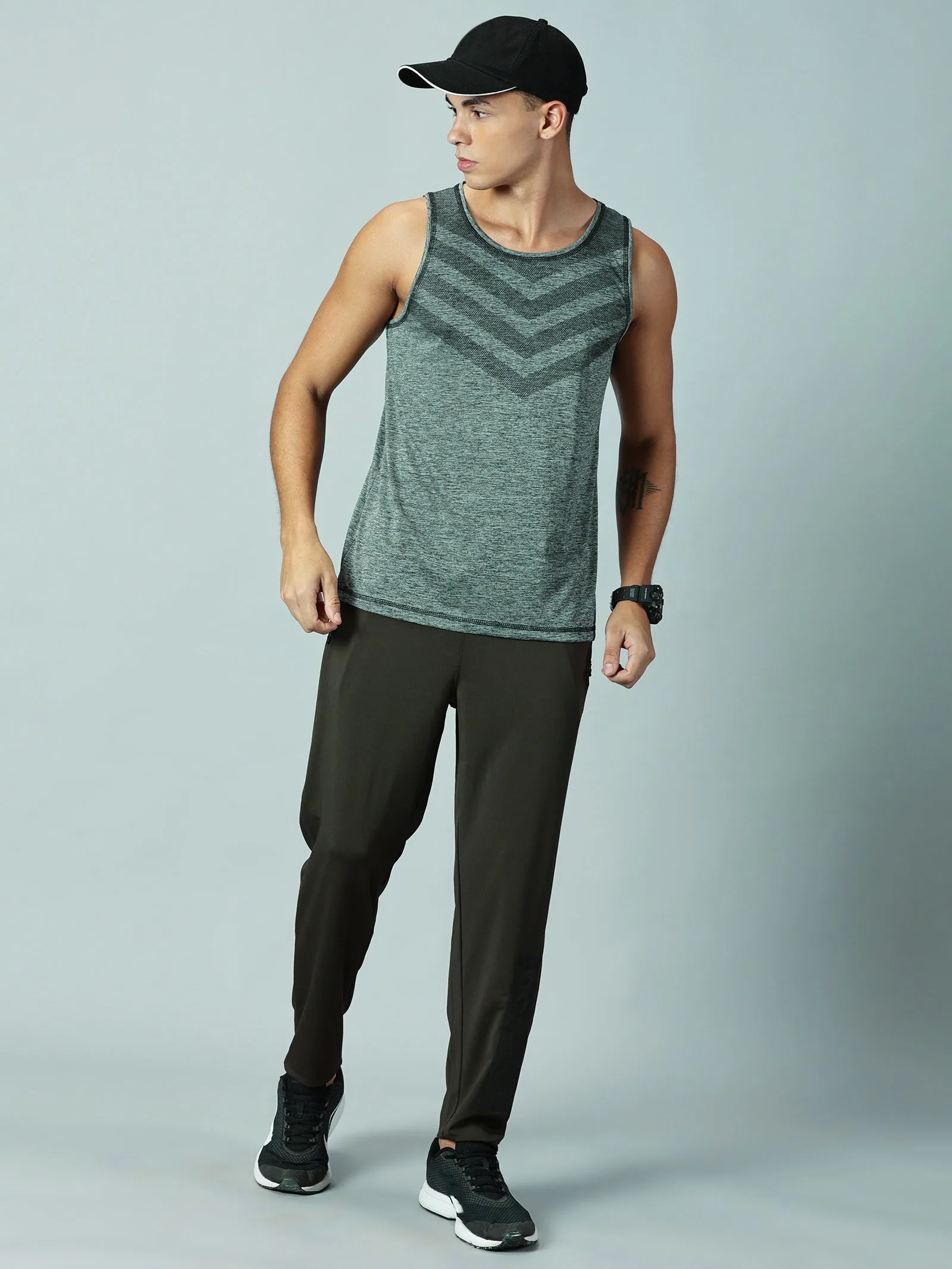 Men Slim Fit Round Neck Sleeveless Tank Top With arrow print at chest (Royal Blue)