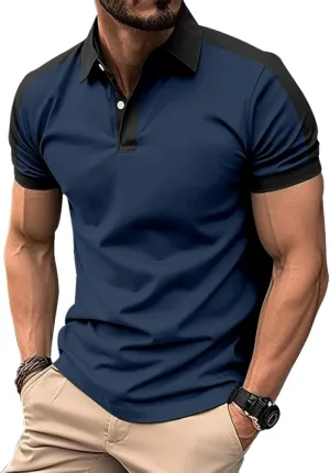 Mens Casual Polo Shirts Classic Short Sleeve Golf Shirt Fashion Button Cotton Top with Pocket