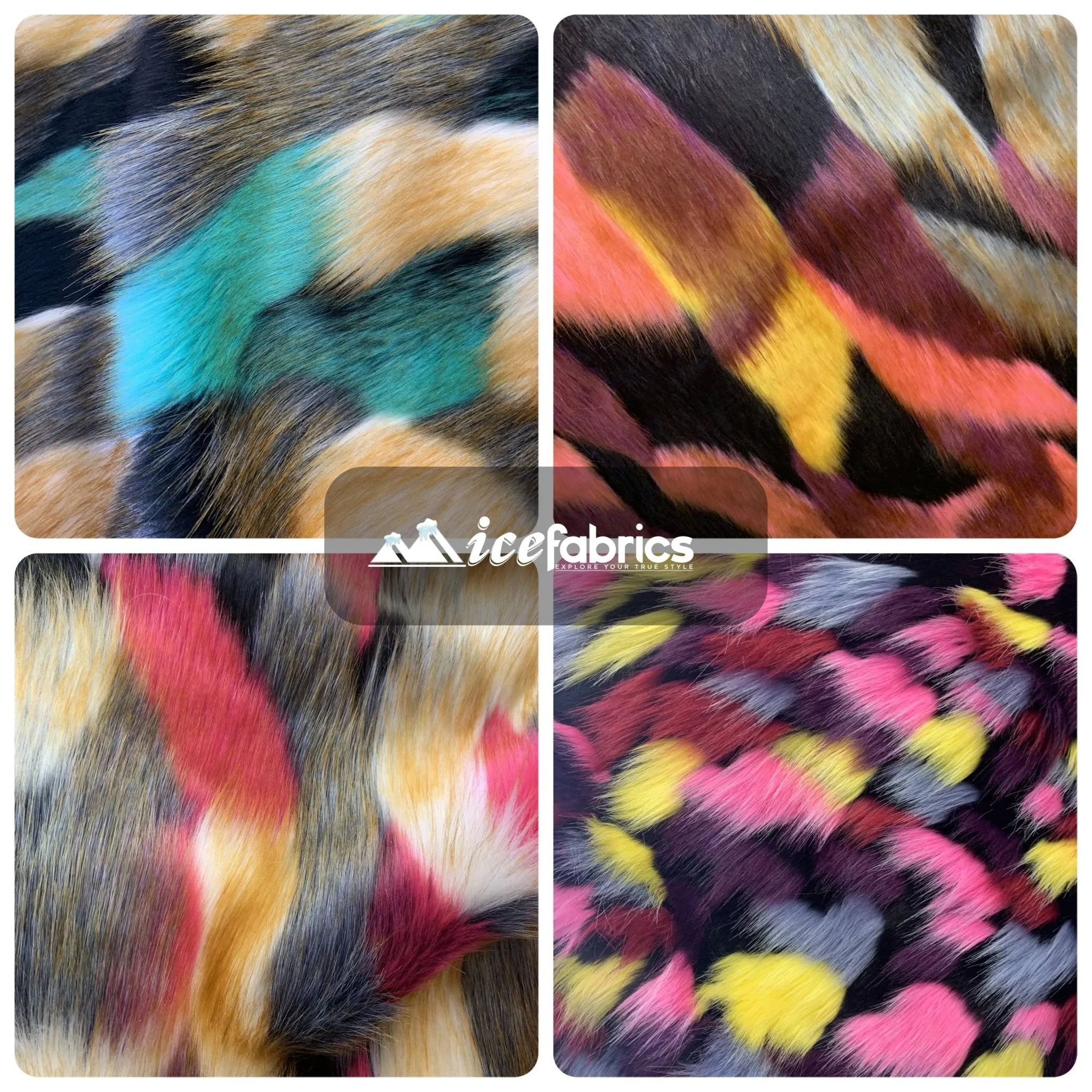 Multi-Color Animal Fake Faux Fur Fabric By The Yard