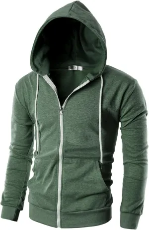 Ohoo Men's Zip Up Hoodie Lightweight Sweatshirt Full Zip Hooded Jacket
