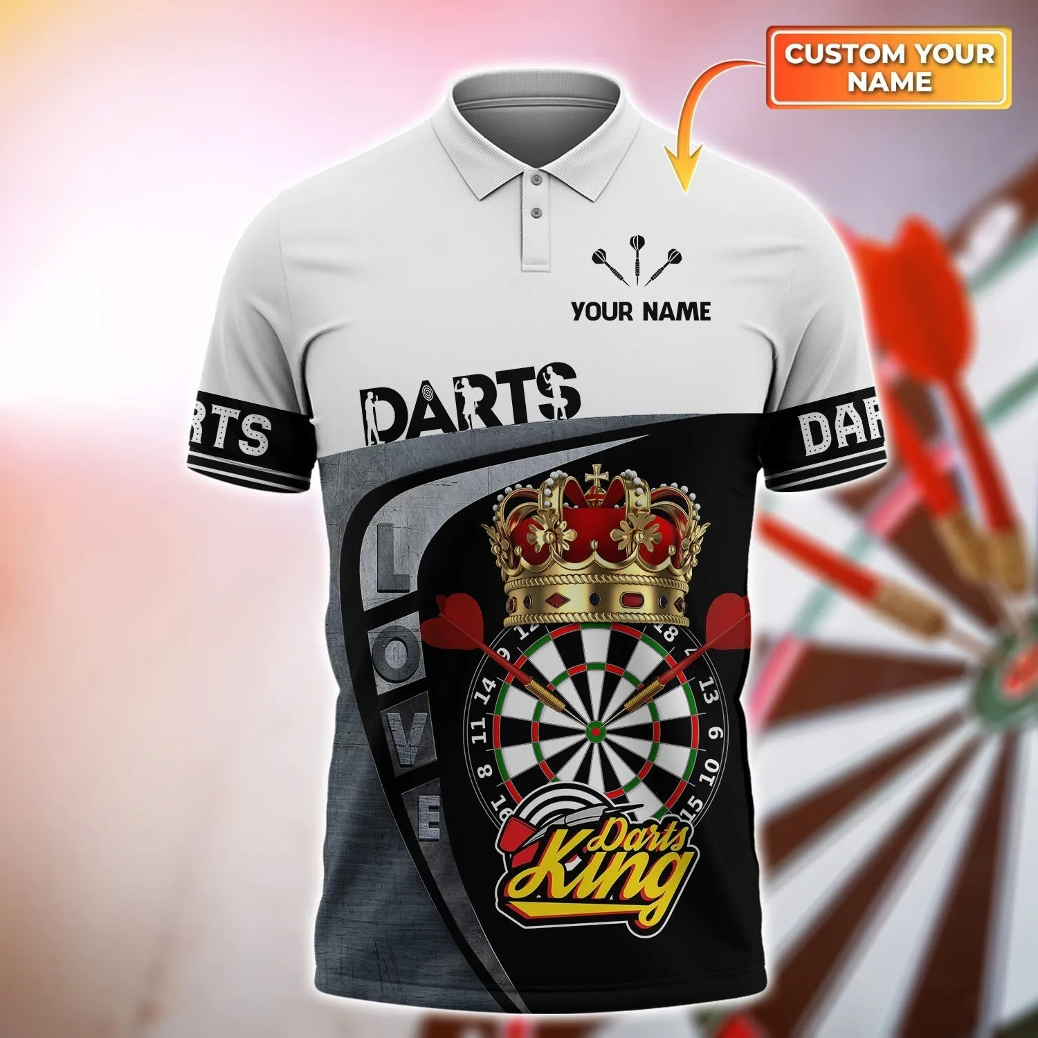 Personalized Love Dart Polo Shirt, Custom Name King Of Dart Shirt, Crown Dart Player