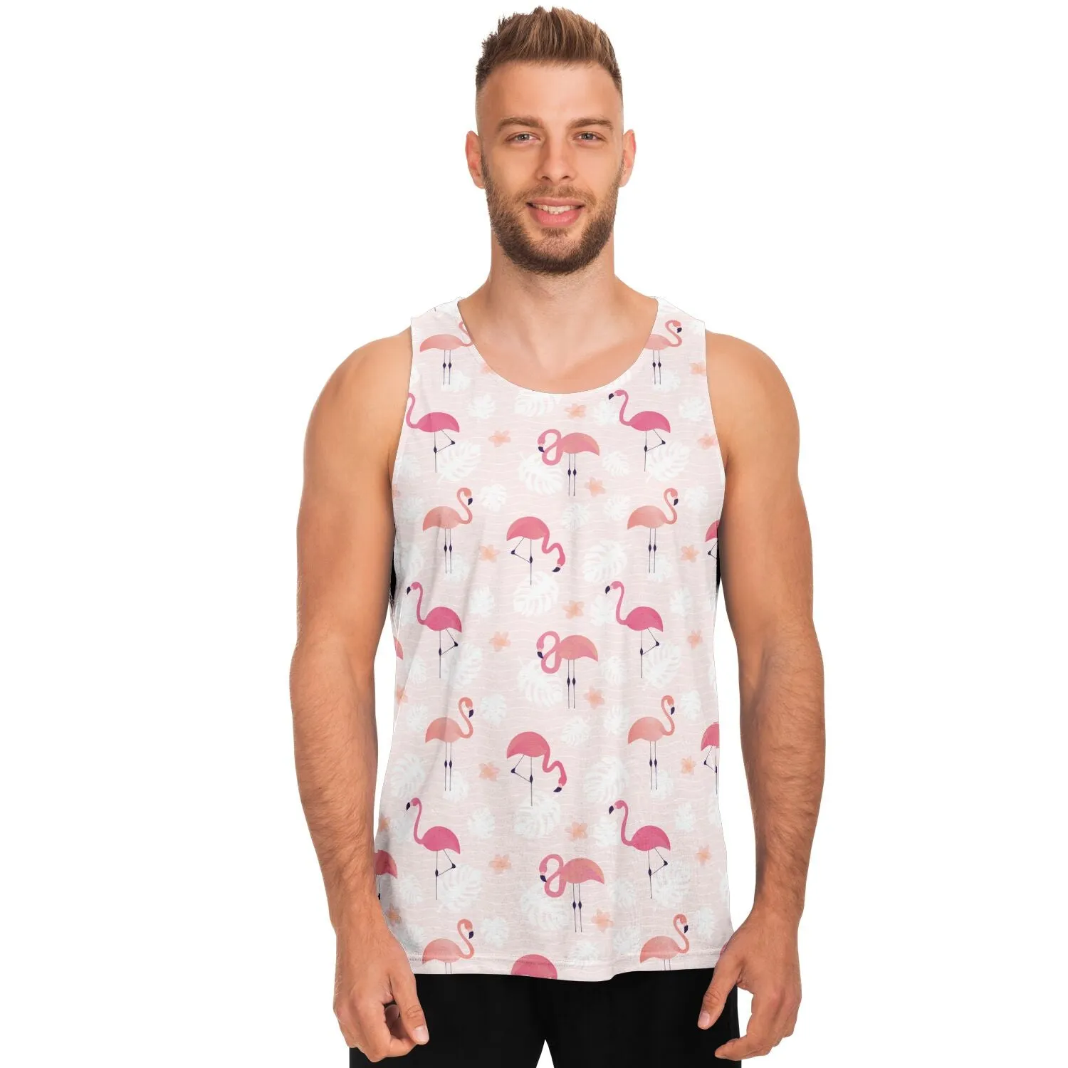 Pink Flamingo Tank Top, Tropical Men Women Festival Yoga Workout Sexy Summer Muscle Sleeveless Plus Size Shirt