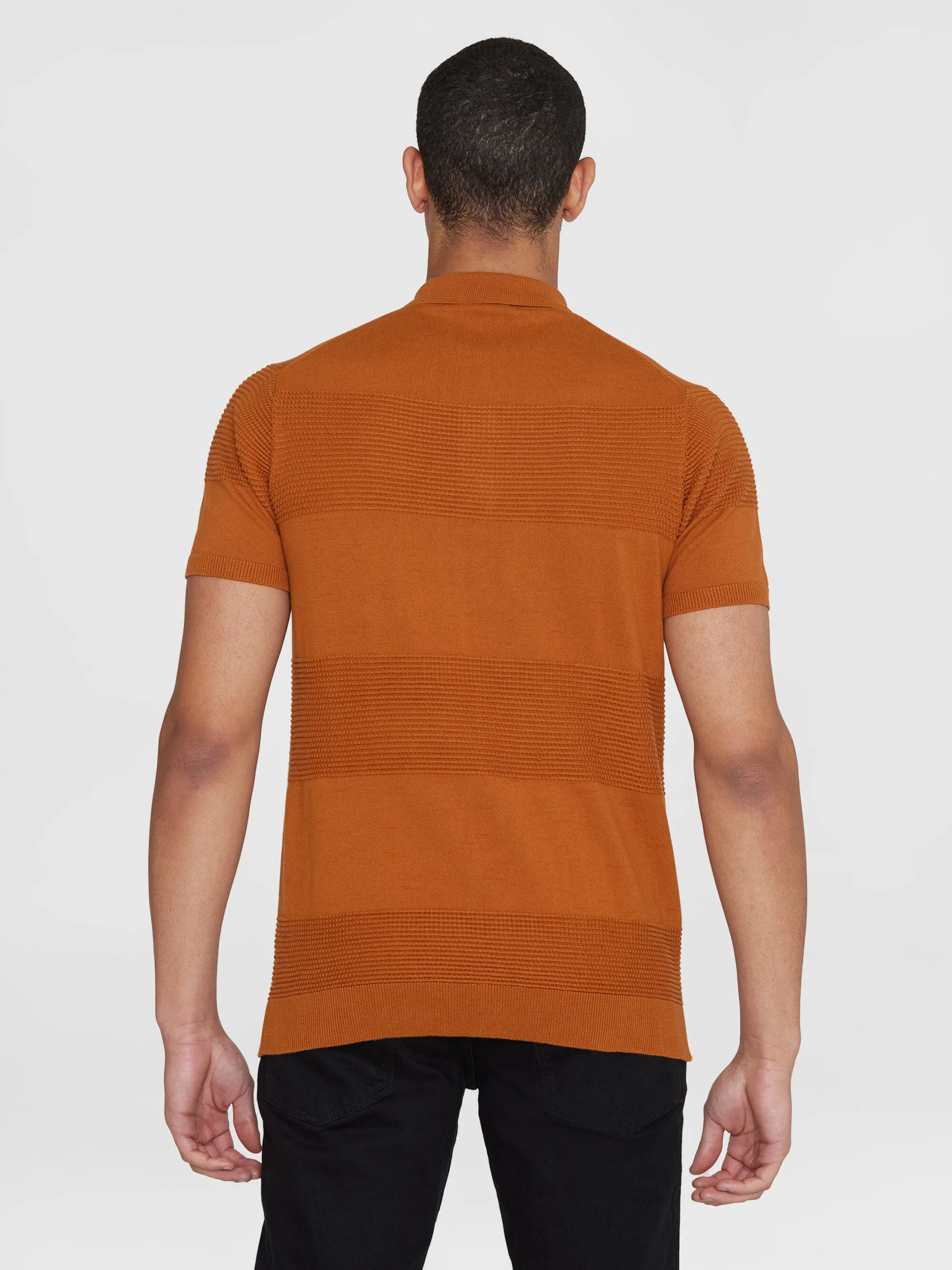 Regular pattern knitted short sleeved polo - GOTS/Vegan - Leather Brown