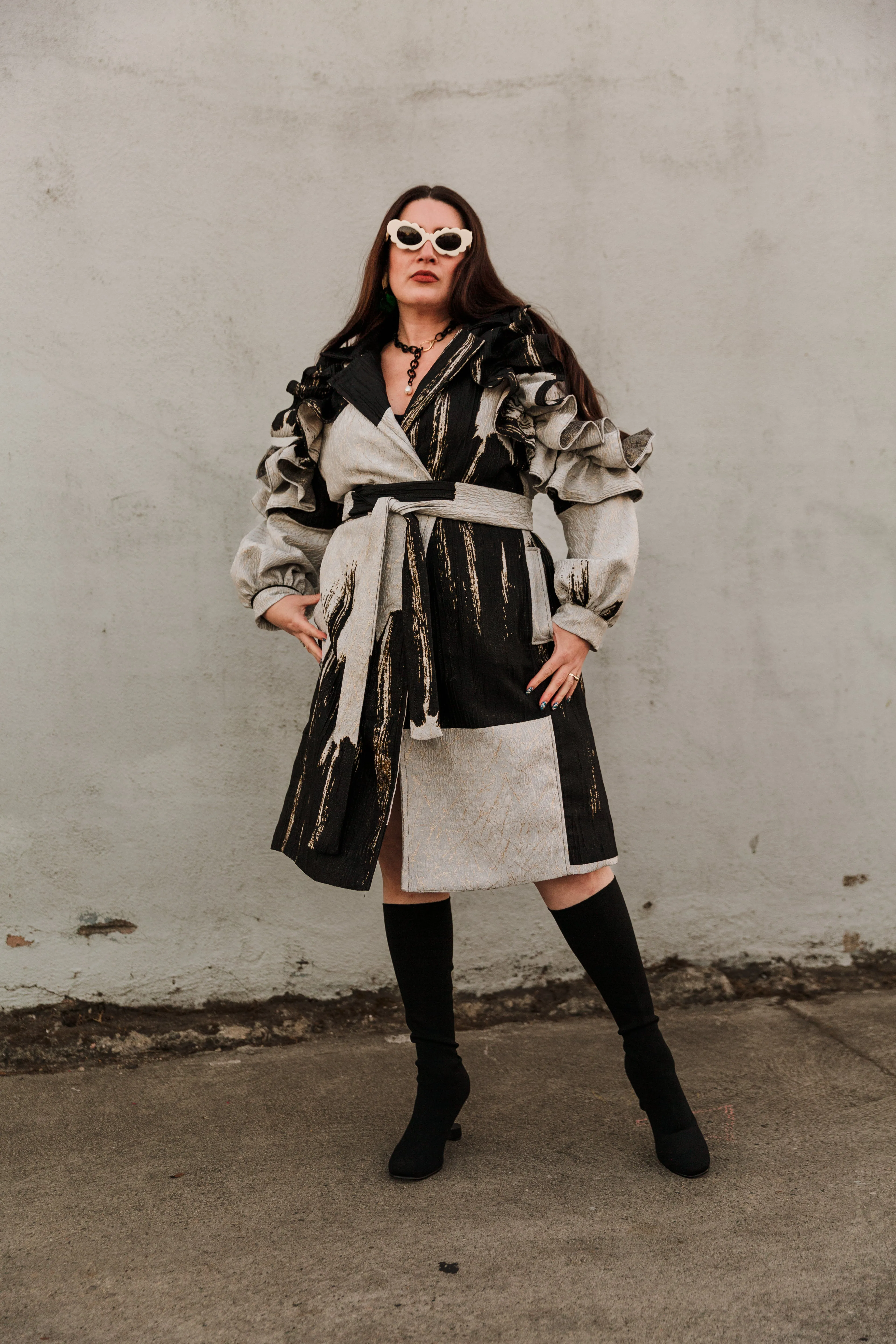 Ruffle Trench Coat in “Inchiostro"