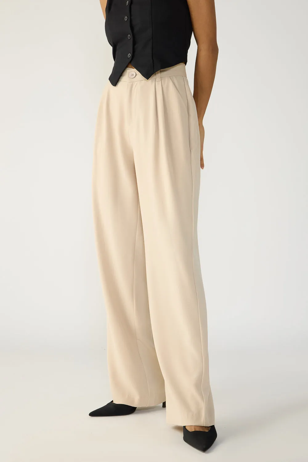 Sand Beige Double Pleated Korean Pants