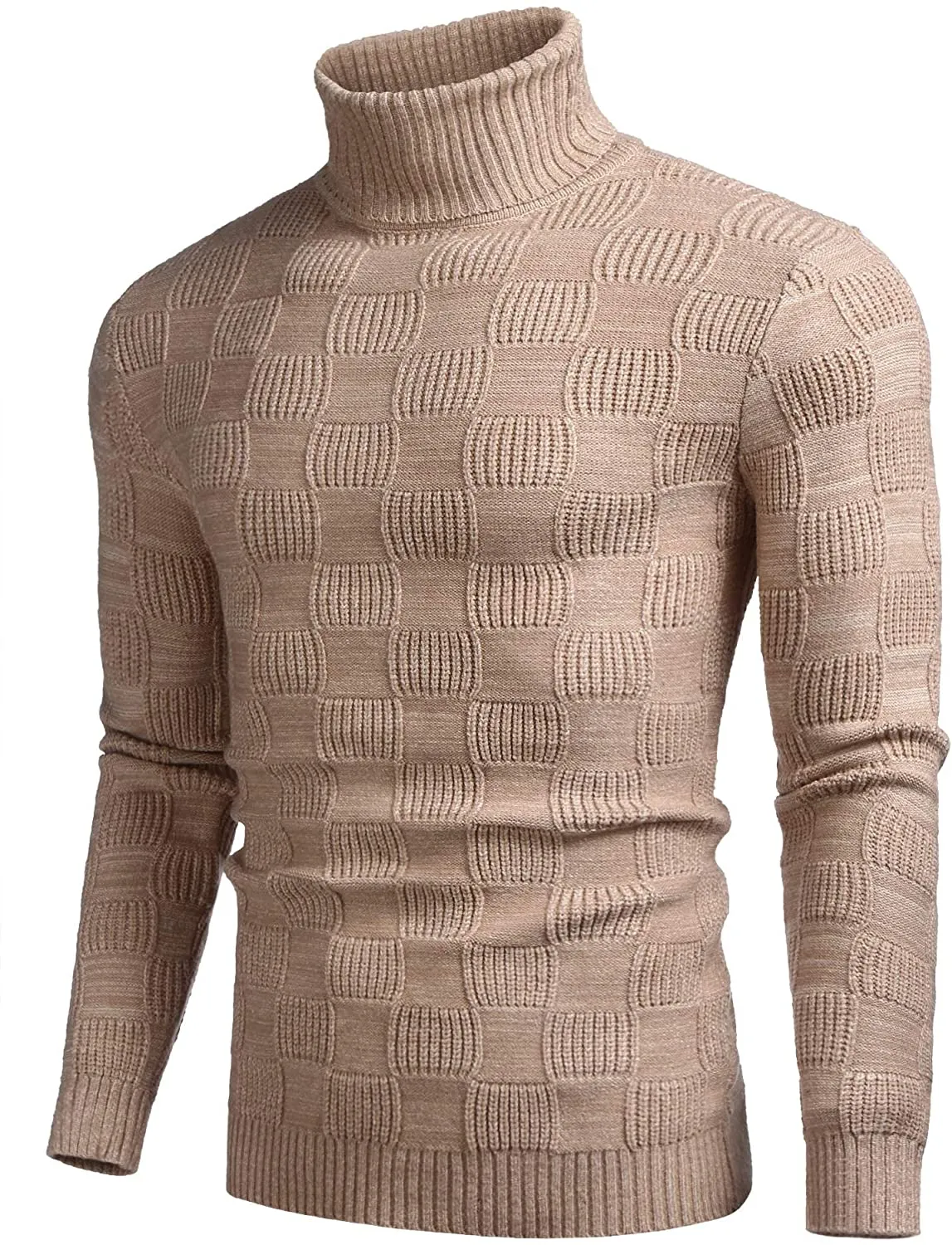 Thermal Ribbed Khaki Pullover Turtleneck Knitted Sweater
