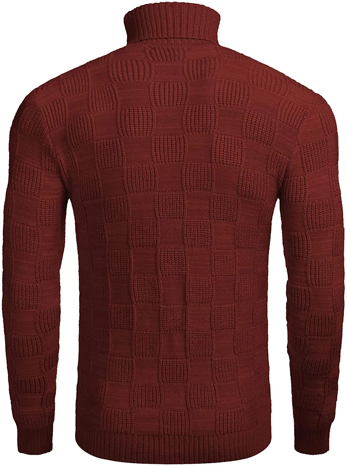 Thermal Ribbed Wine Red Pullover Turtleneck Knitted Sweater