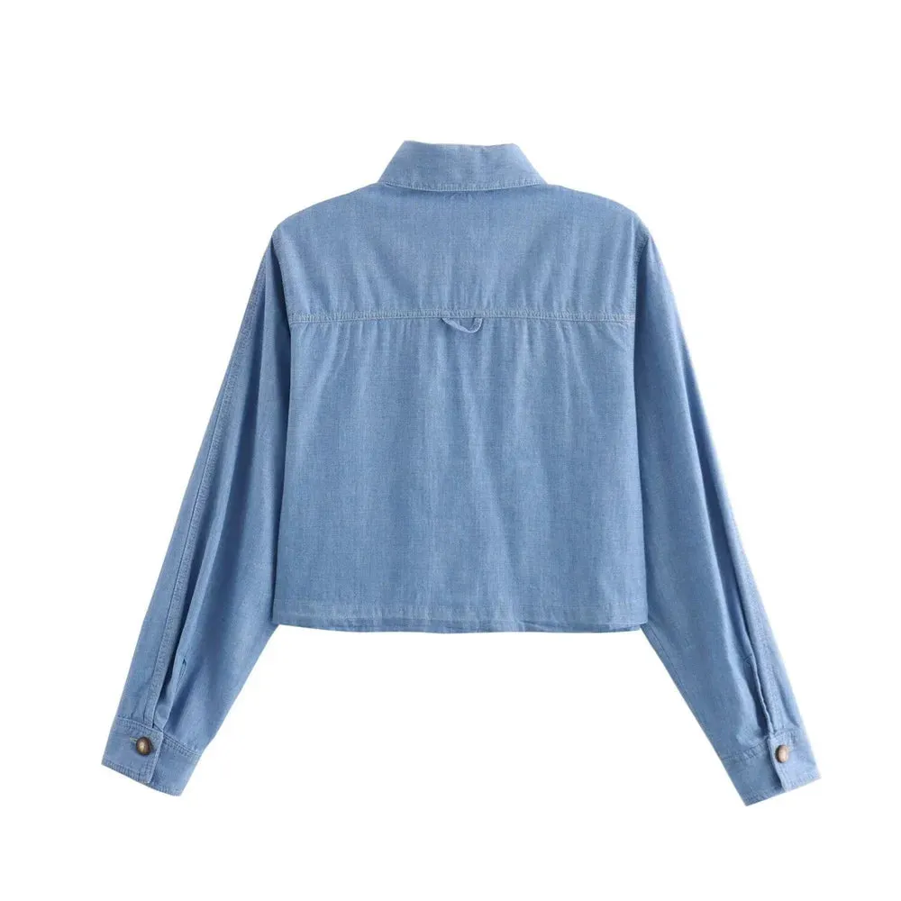 Tie Belt Palazzo Pants & Long-Sleeved Crop Shirt Matching Set