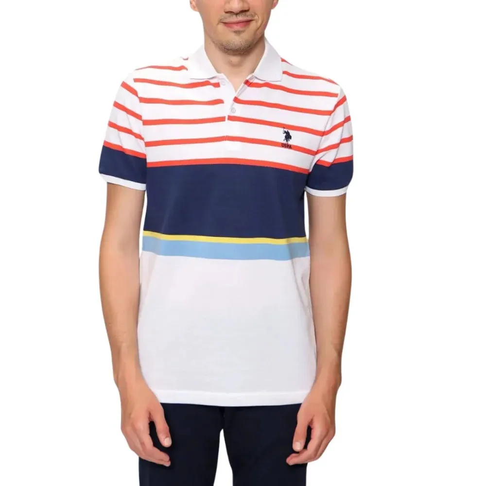 U.S. POLO ASSN. Short Sleeve Striped Front Knit Polo Shirt Men - WLTWHT