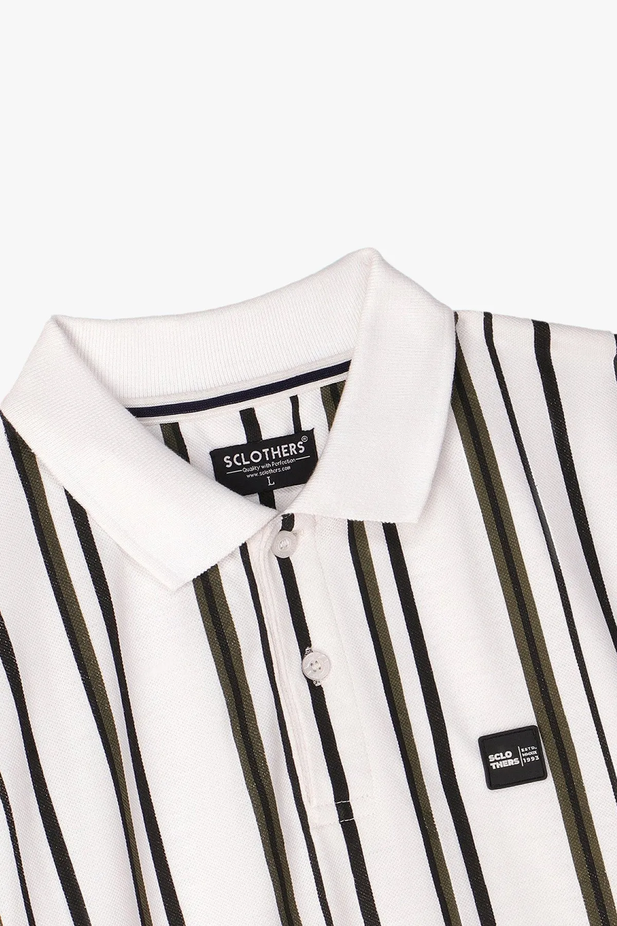 White Vertical Striped Polo Shirt - W23 - MP0241R
