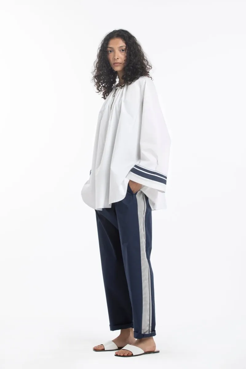Wide Sleeve Gather Neck Top Co-ord- White