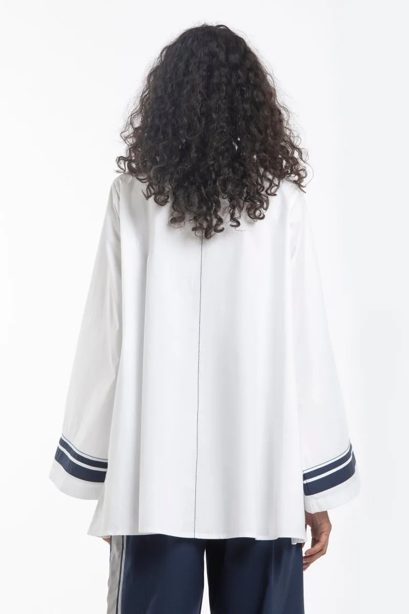 Wide Sleeve Gather Neck Top Co-ord- White